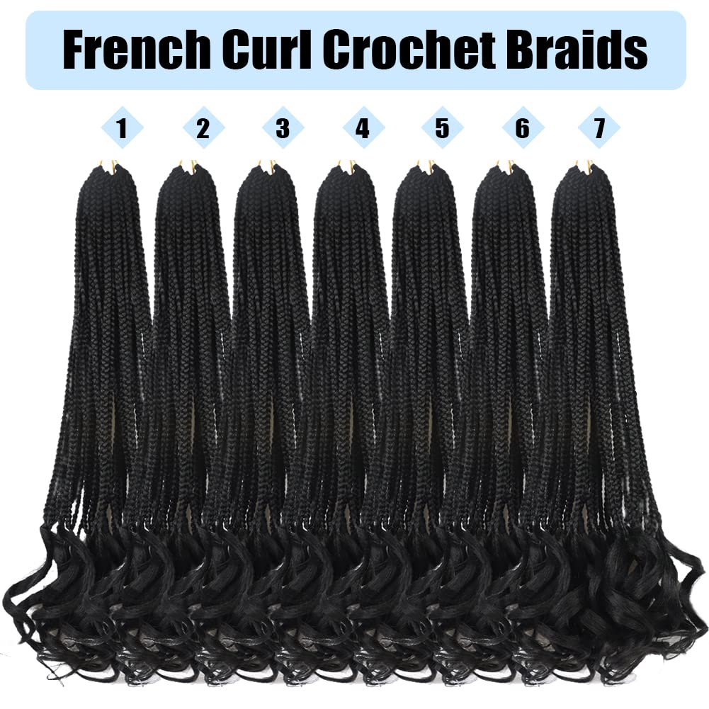 7 Packs 18 Inch French Curly Crochet Hair - Pre Looped Box Braids for Knotless Crochet Braiding | Natural 1B Black | Perfect for Protective Styles, Boho Looks & Everyday Wear