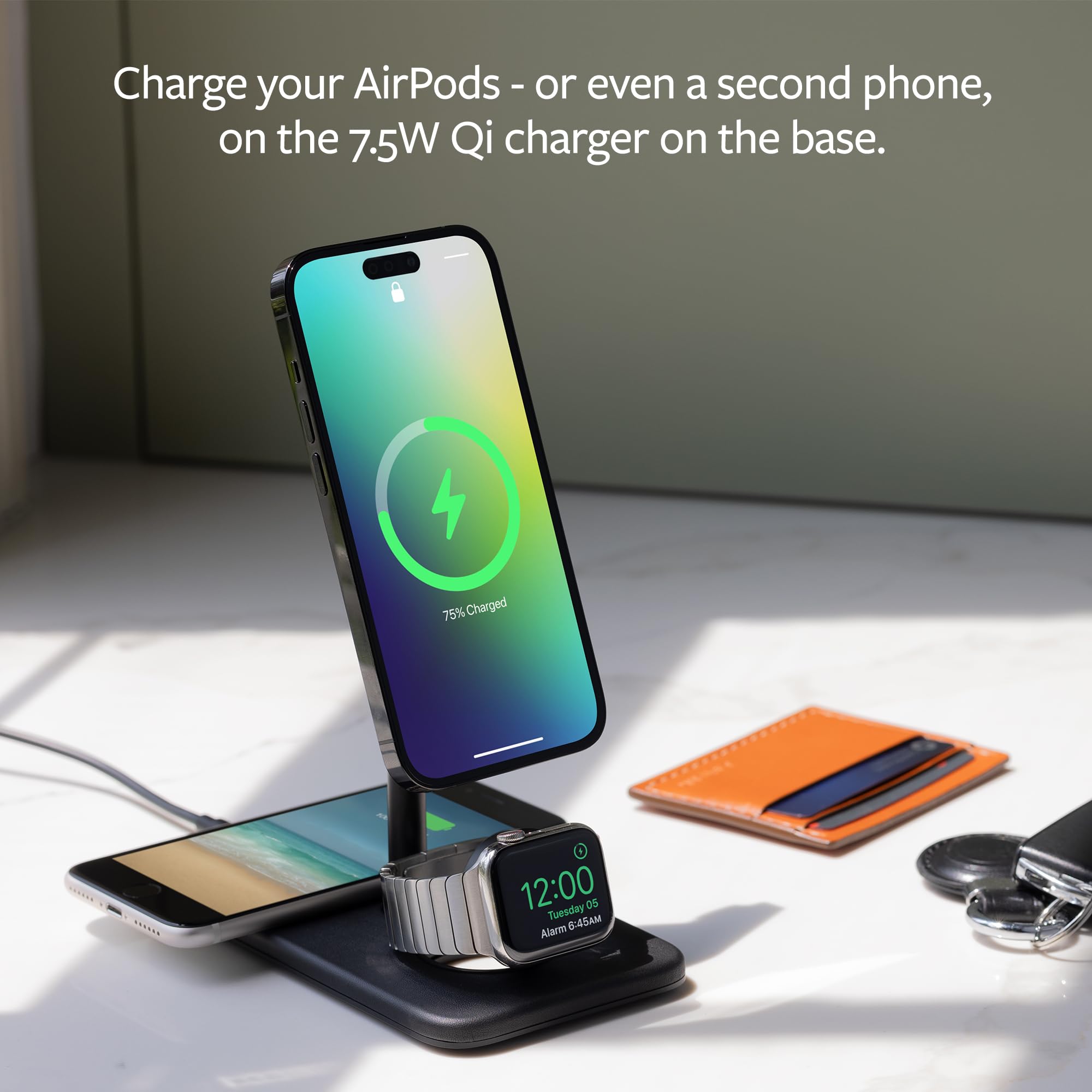 Premium MagSafe Charging Stand for iPhone 14/13/12 & Apple Watch - Compact Luxury HiRise 3 Deluxe by Twelve South | Perfect for Home Office, Nightstand & Travel Accessories