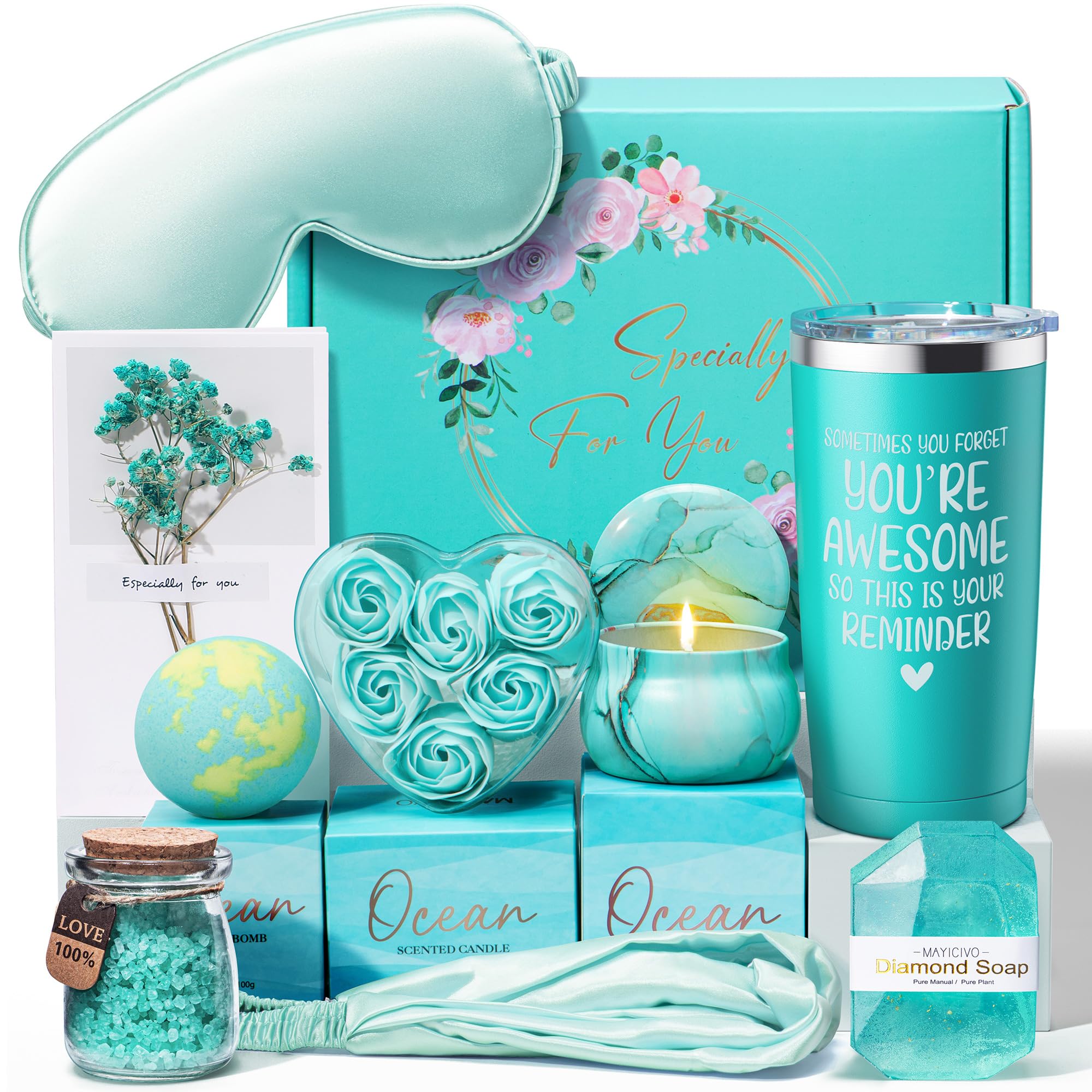 Relaxing Ocean Spa Gift Basket for Women - Self Care Birthday, Thank You, Mother's Day Gifts for Mom, Wife, Sister, Best Friend, Coworker, Nurse, Teacher - Perfect for Home Spa Nights and Stress Relief