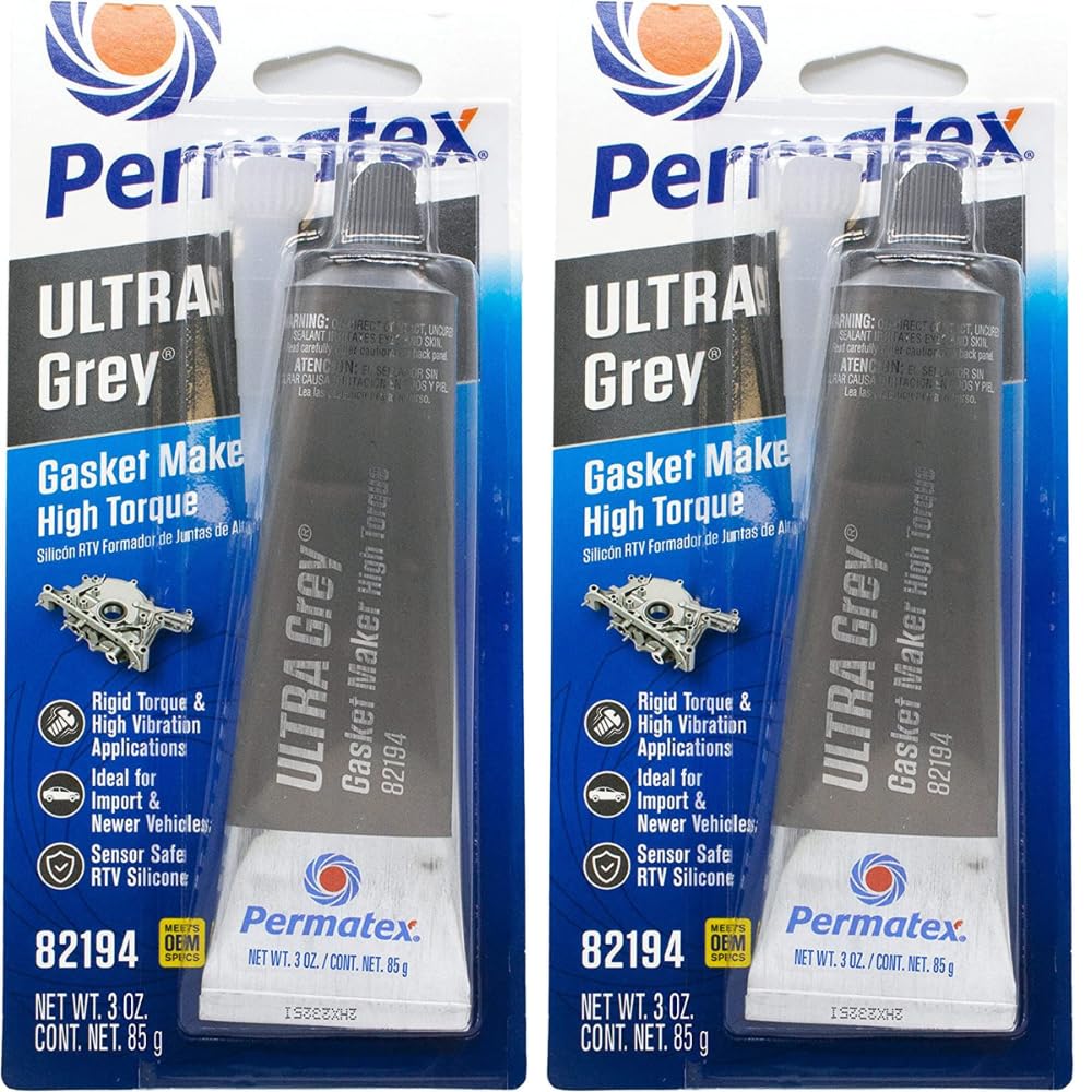 Permatex Ultra Grey High-Temperature RTV Silicone Gasket Maker - 2 Pack (82194-2) for Automotive, Marine & Industrial Engine Sealing Applications