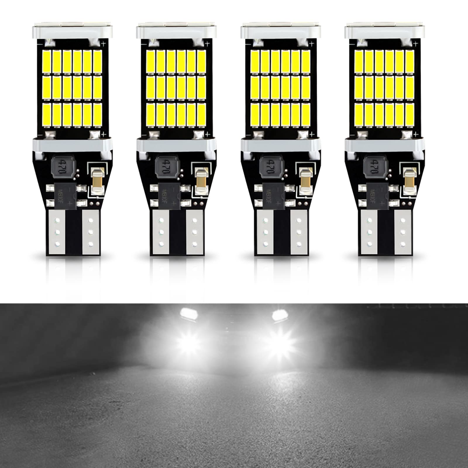 QODOLSI Pack of 4 Super Bright T15 4014 45SMD LED Reverse Light Bulbs - Error Free Backup Lights for Cars & Trucks - Perfect for Night Driving and Parking Assistance (White)
