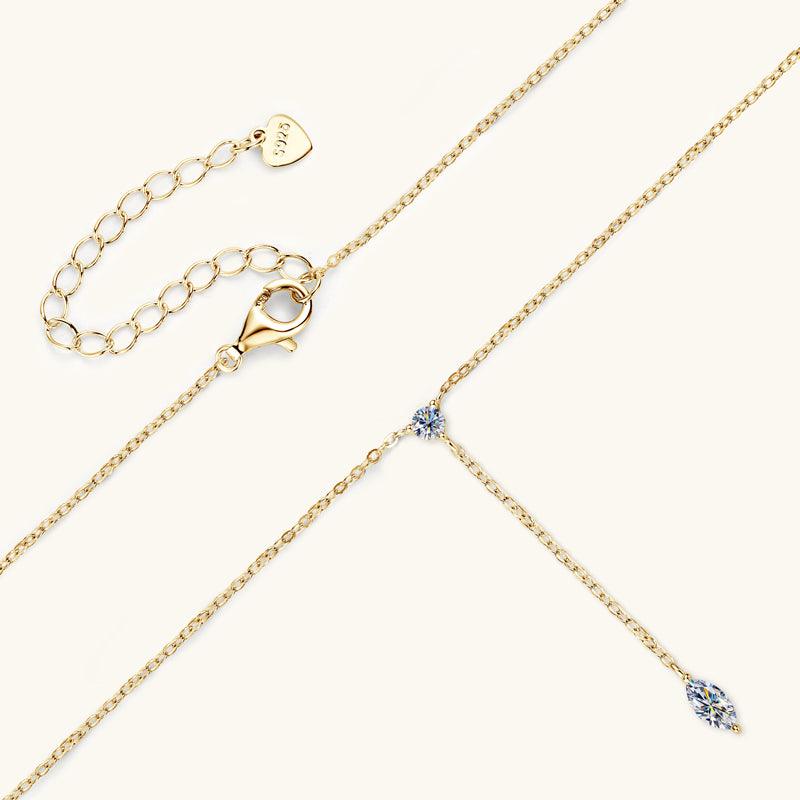 Exquisite Marquise Cut Moissanite Lariat Necklace - Premium 925 Sterling Silver Jewelry for Women - Perfect for Weddings, Anniversaries & Special Occasions