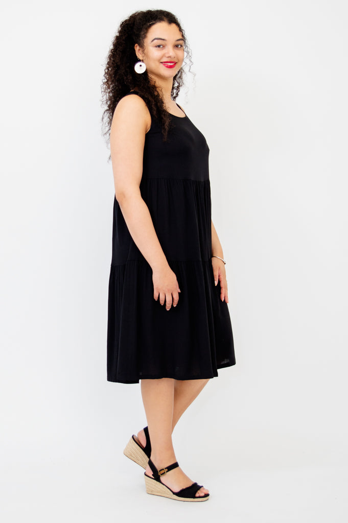 Juni Dress - Black Linen Bamboo Blend Women's Summer Dress for Casual Outings & Beach Vacations