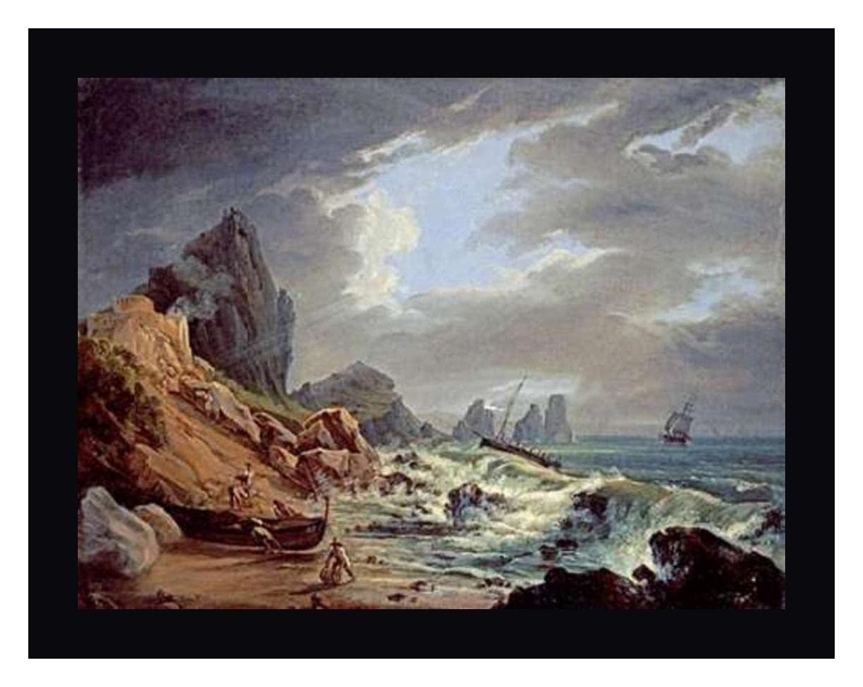 Rocky Coastal Landscape Italian School Framed Canvas Art Print - 23x30 Inches - Black Frame - Ready to Hang - Perfect for Living Room, Bedroom & Office Decor