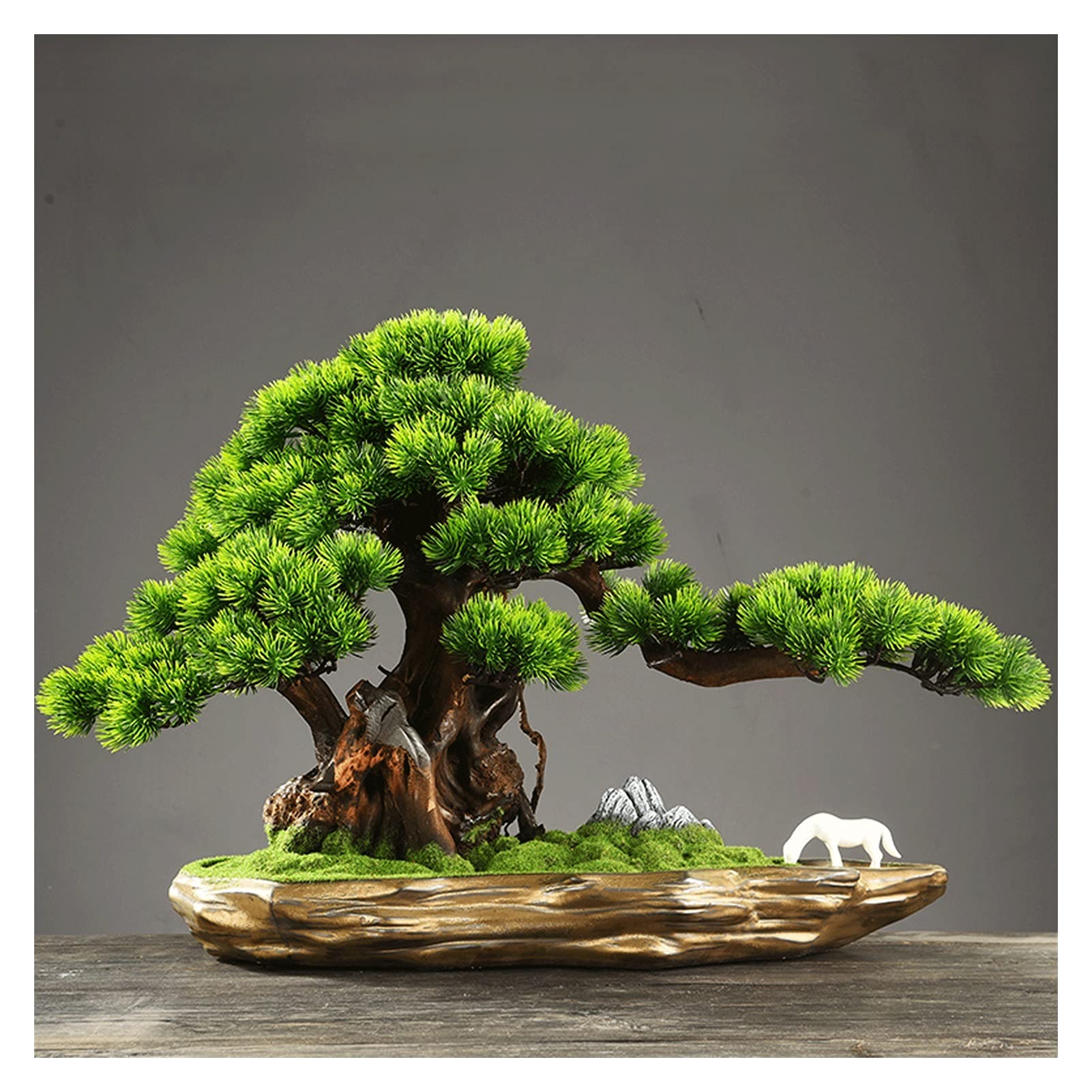 XXCCHH 17 Inch Artificial Bonsai Tree - Realistic Fake Pine Potted Plant for Home & Office Decor - Low Maintenance Desk Plant for Zen Decor, Living Room, Bedroom & Workspace