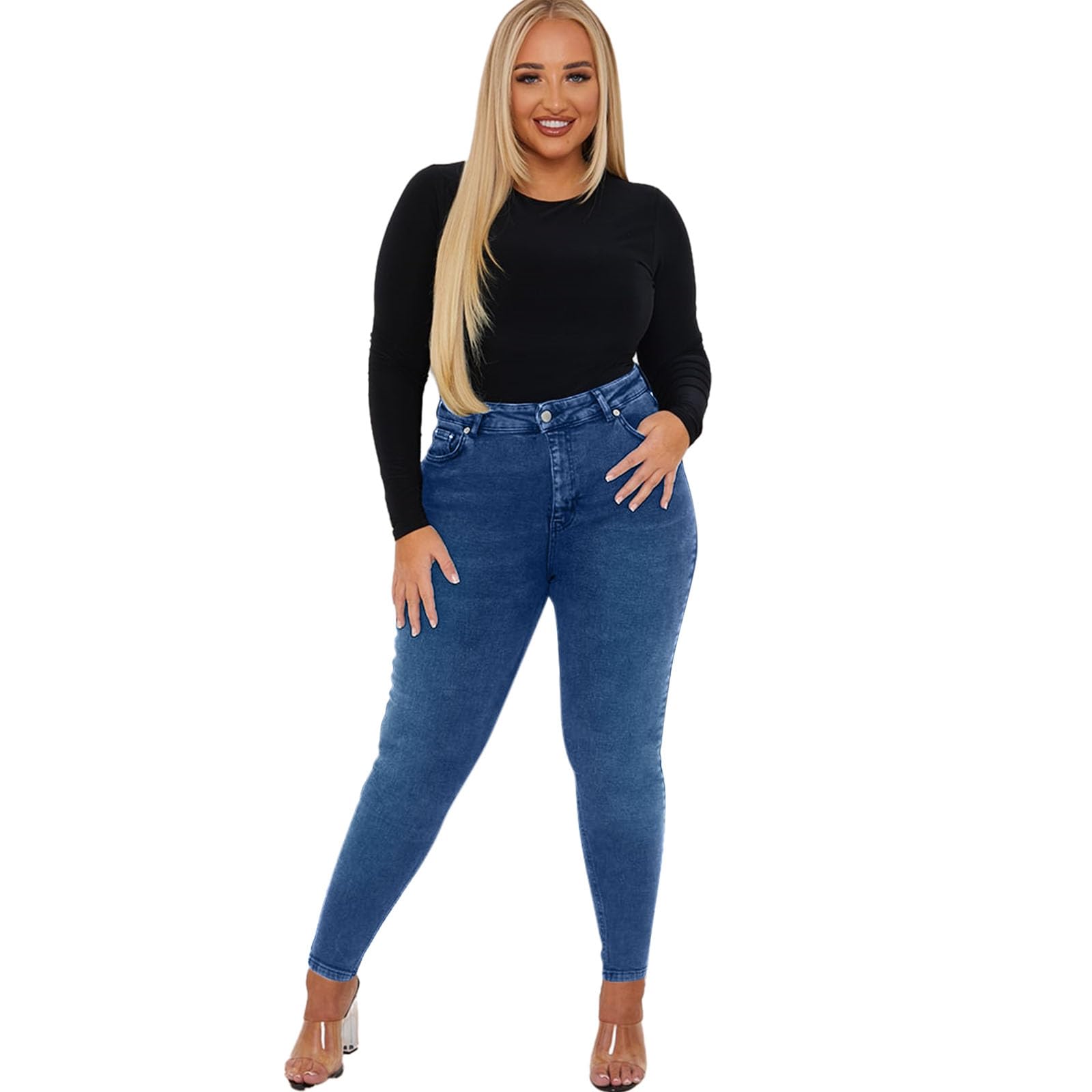 Gumipy Women's Tummy Control High Waisted Jeans - Plus Size Stretchy Slim Fit Butt Lifting Denim Skinny Jeans for Curvy Figures | Perfect for Work, Date Night & Casual Outfits