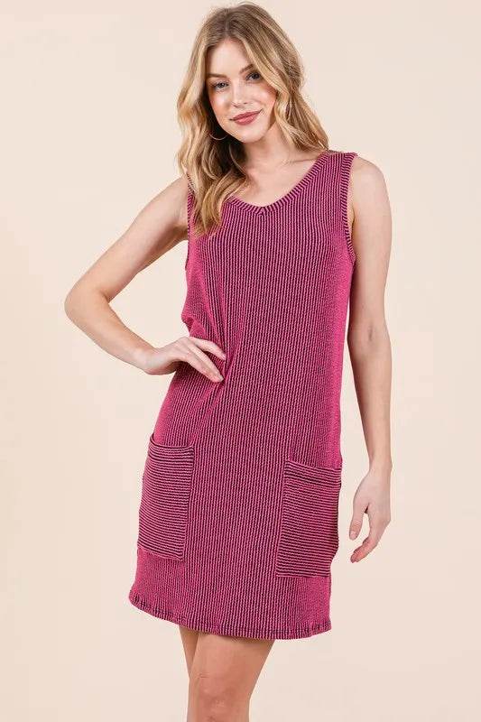 BOMBOM Rib Knit Tank Dress for Women - Stretchy Comfortable Summer Sleeveless Mini Dress - Perfect for Beach, Vacation, Date Night and Casual Outings