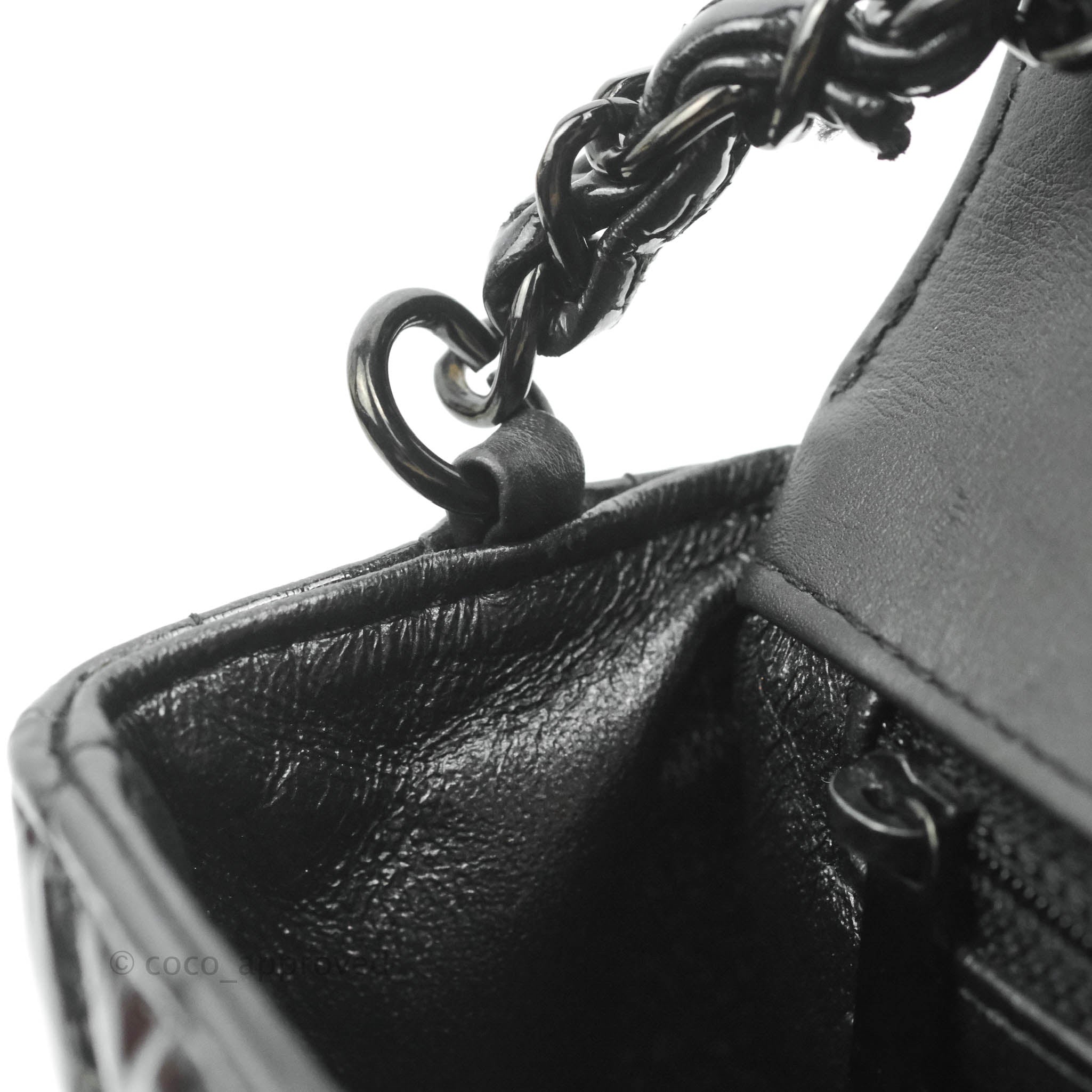 Chanel Chevron Mini Rectangular Flap Bag in Black Crumpled Patent Leather with So Black Hardware - Perfect for Evening Events & Luxury Fashion Accessories
