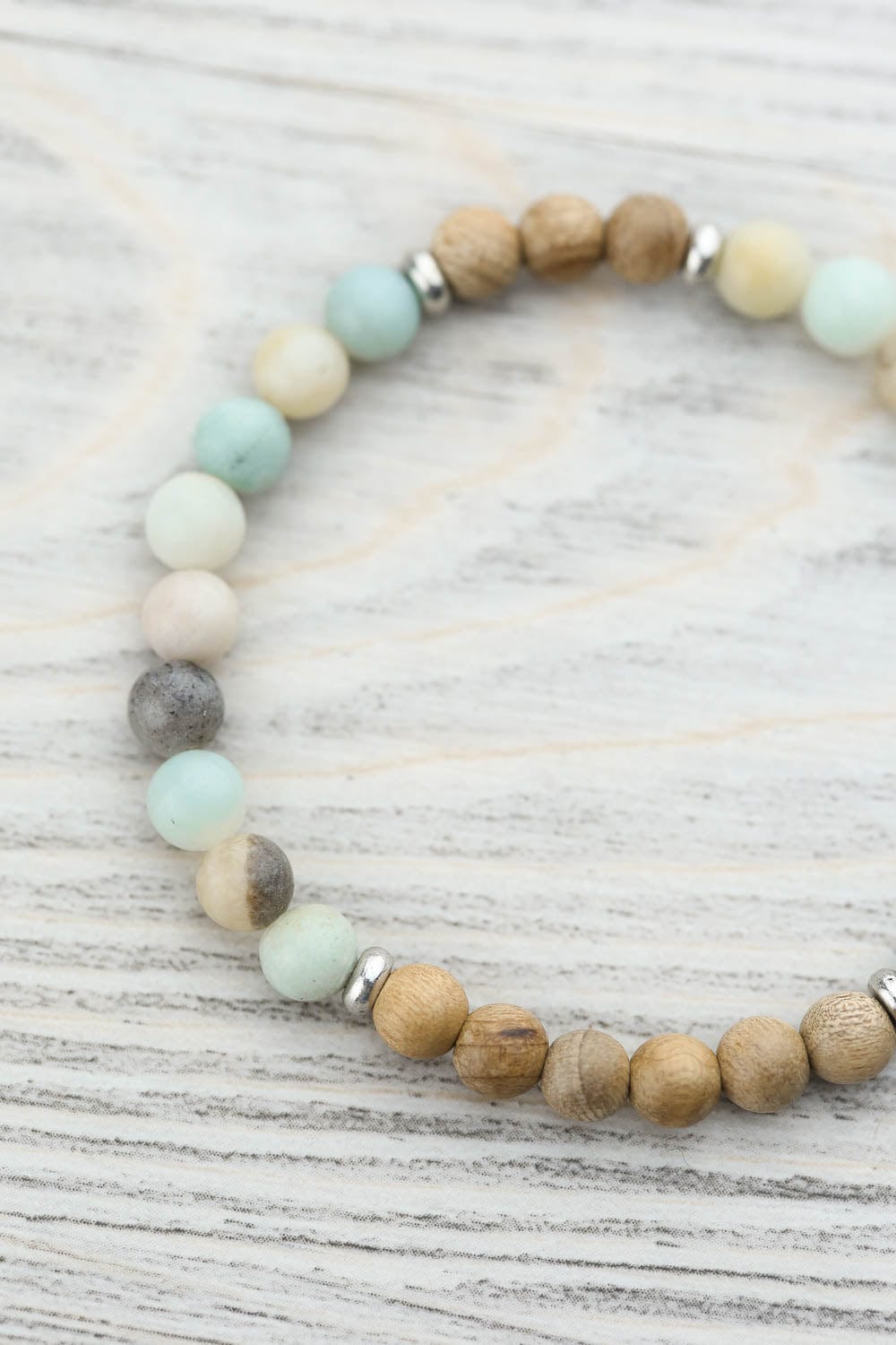 Amazonite & Sandalwood Serenity Wrist Mala Beads - Natural Stone Buddhist Prayer Bracelet for Meditation, Yoga & Stress Relief - Handmade Spiritual Jewelry for Mindfulness & Positive Energy