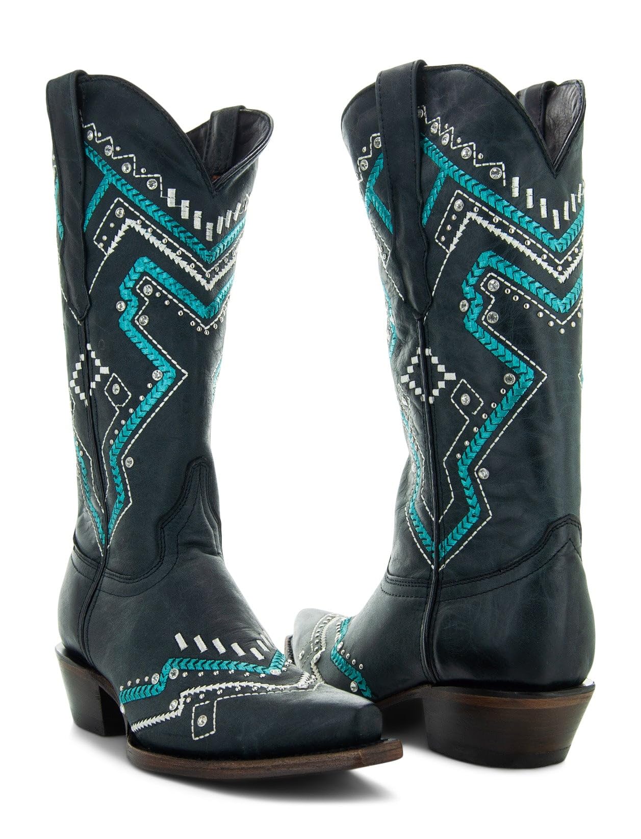 **Soto Boots Women's Turquoise Embroidered Snip Toe Cowgirl Boots - Genuine Leather Handcrafted Western Boots for Women (M50063) - Perfect for Rodeo, Country Dance & Casual Wear**