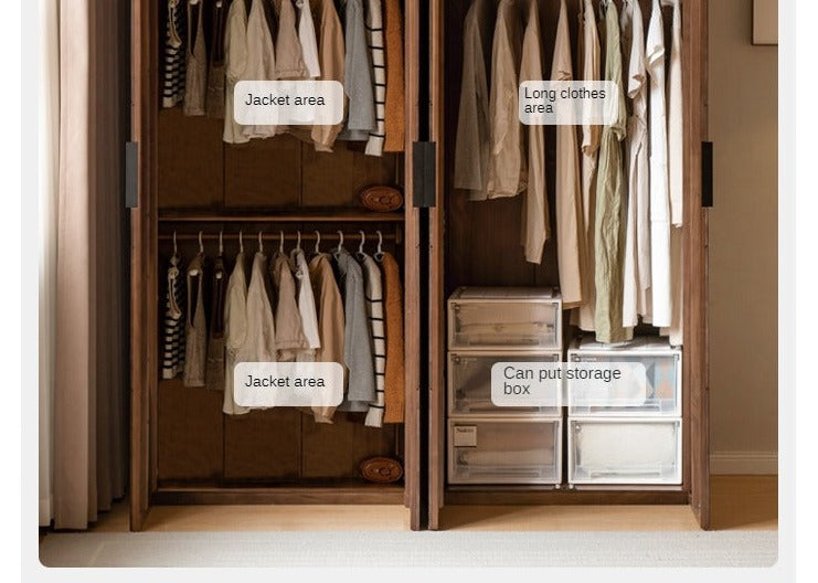 Premium Black Walnut Solid Wood Wardrobe Closet - Spacious Storage for Bedroom, Walk-In Closet & Guest Room Organization