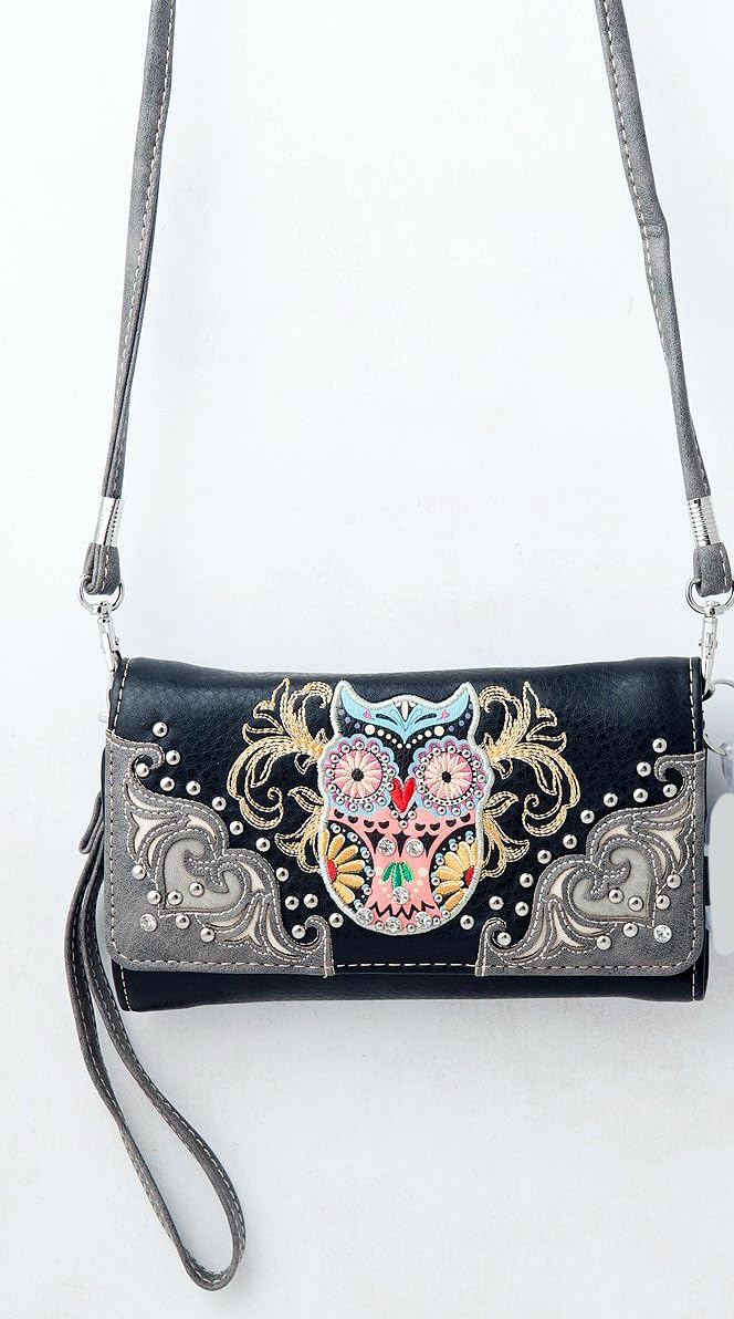 Owl Art Heart Crossbody Wristlet Clutch Wallet for Women - Stylish Bohemian Purse with Adjustable Strap - Perfect for Parties, Date Nights & Everyday Use