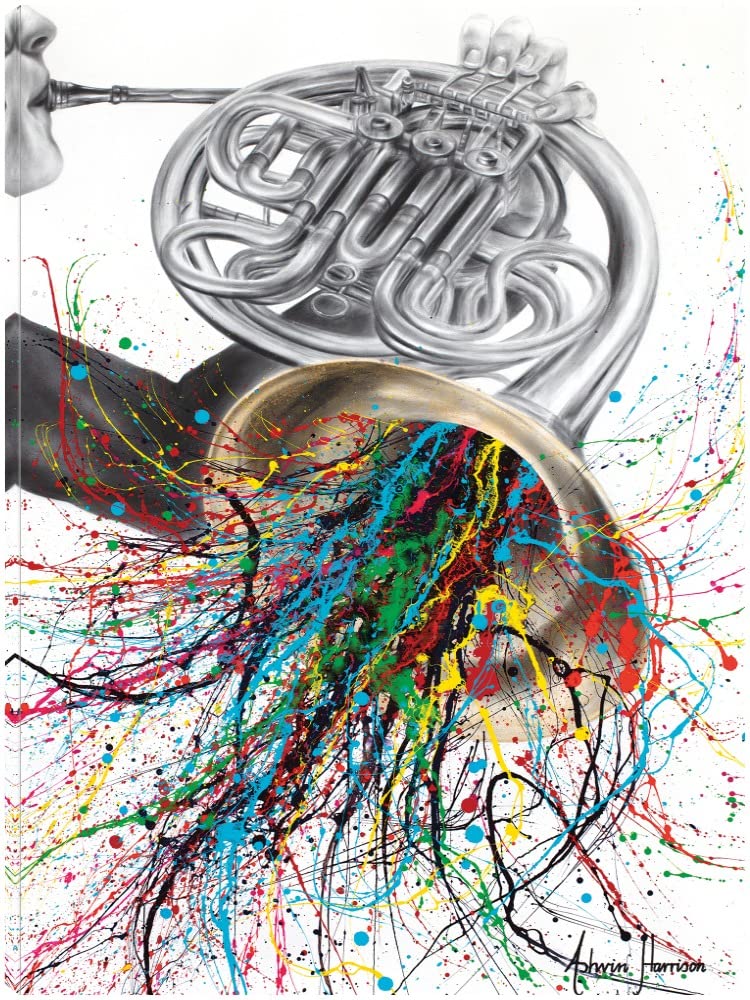 French Horn Solo Fine Art Canvas Wall Decor by Ashvin Harrison - 24x32 Inches - Ready to Hang for Living Room, Bedroom, Office & More - Perfect for Music Lovers & Home Decor