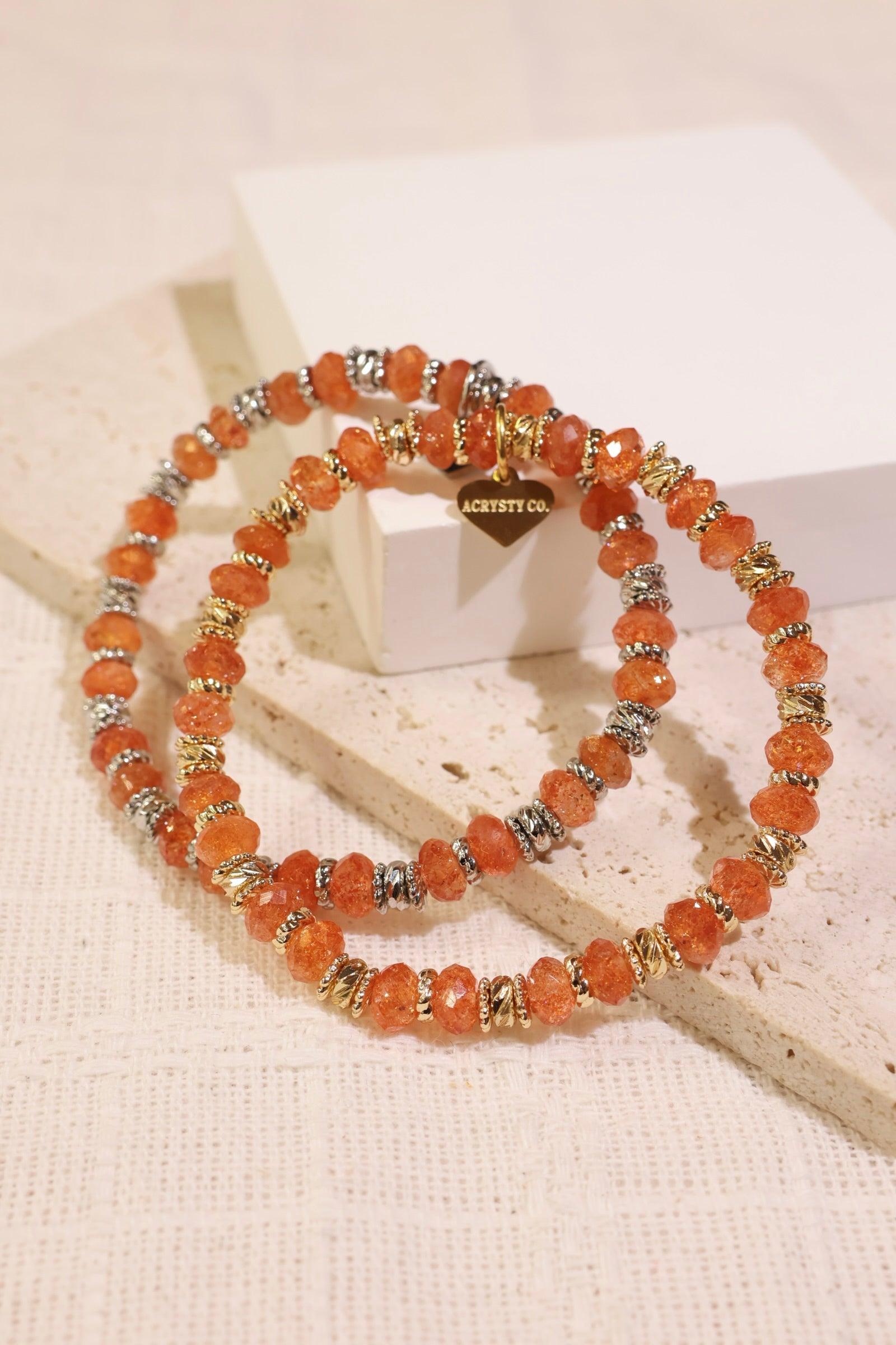 Premium Faceted Confetti Sunstone Bracelet for Women - Natural Gemstone Beaded Stretch Bracelet for Healing, Yoga & Meditation - Boho Chic Jewelry Gift for Birthday, Anniversary & Special Occasions