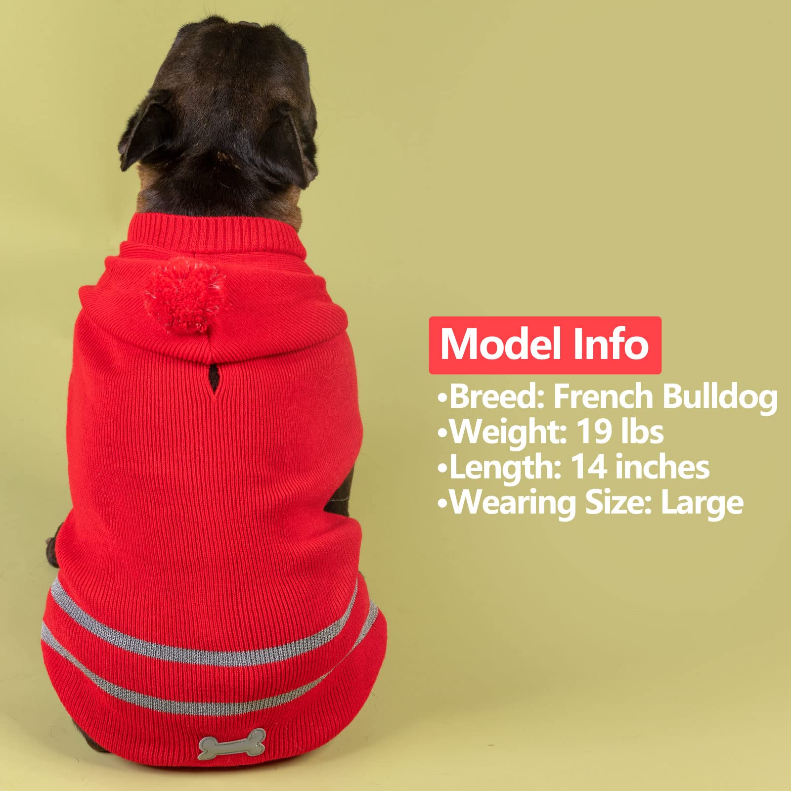 KYEESE Reflective Christmas Dog Sweater with Leash Hole - Warm Red Knit Hoodie Pullover for Small Dogs - Perfect for Winter Walks & Holiday Photos (Red, Size S)
