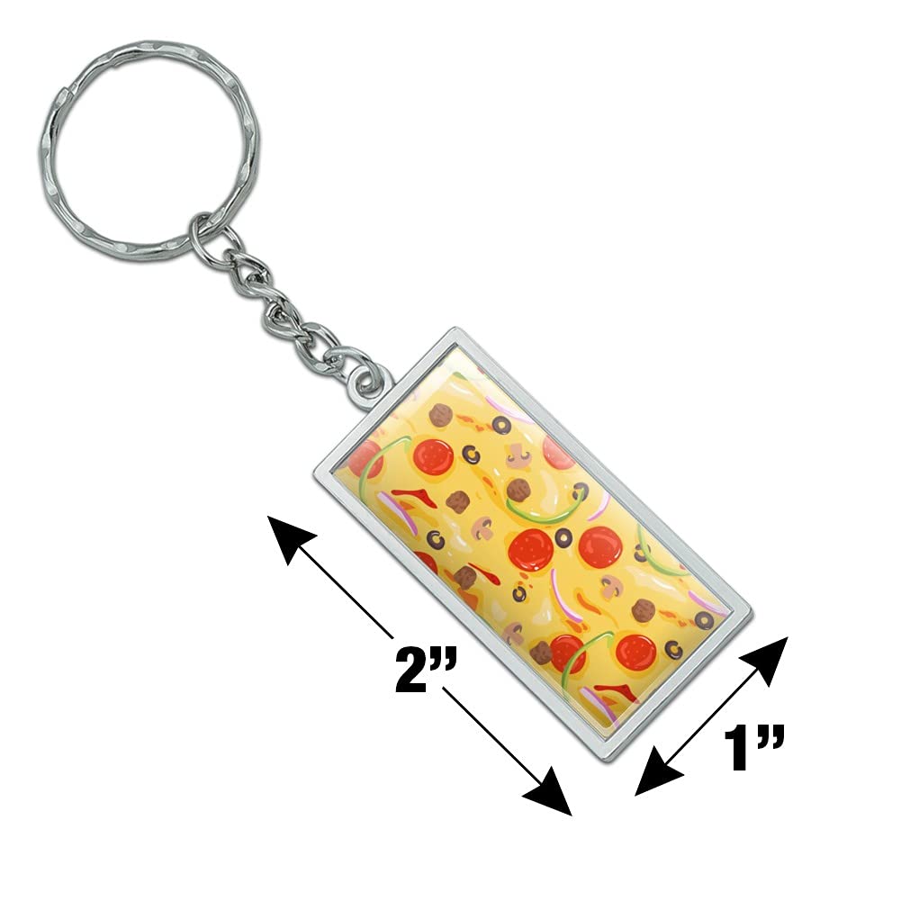 Chrome Plated Metal Rectangle Pizza Keychain with Pepperoni, Olives & Onions - Unique Graphic Novelty Gift for Pizza Lovers, Kitchen Enthusiasts & Foodies - Perfect for Keys, Backpacks & Gifts