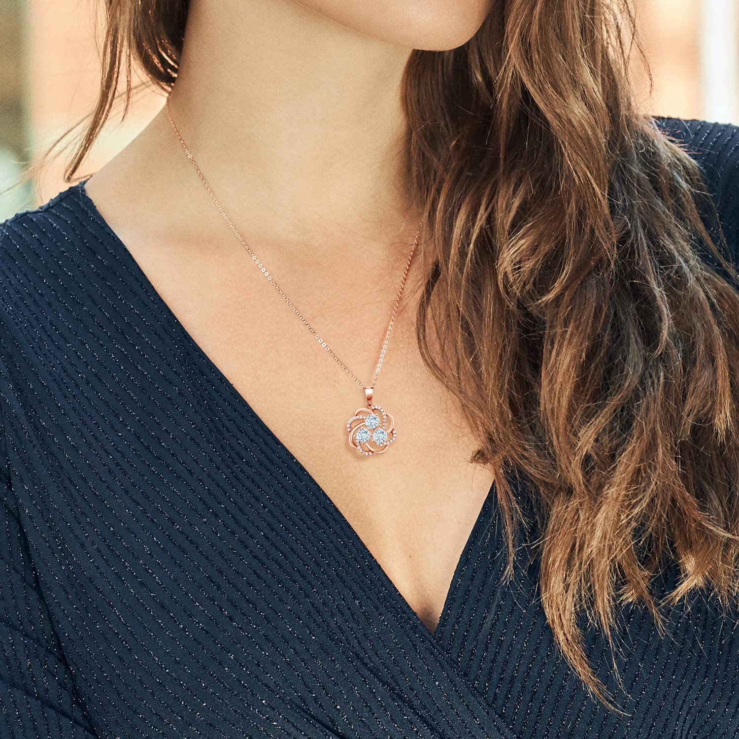 1.82 Ct Natural Sky Blue Aquamarine Pendant in 18K Rose Gold Plated Silver - Elegant Gemstone Jewelry for Women, Perfect for Weddings, Anniversaries & Special Occasions
