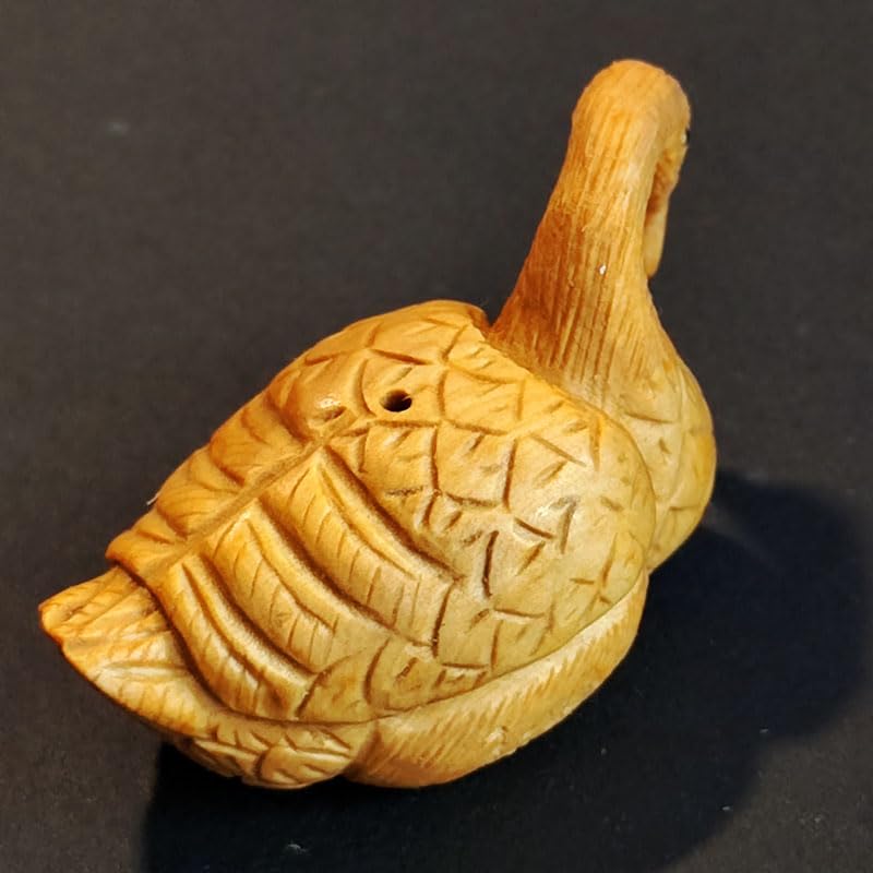 Q4875-2'' Premium Hand Carved Boxwood Netsuke Swan Figurine - Japanese Art Collectible, Home Decor & Gift for Art Lovers