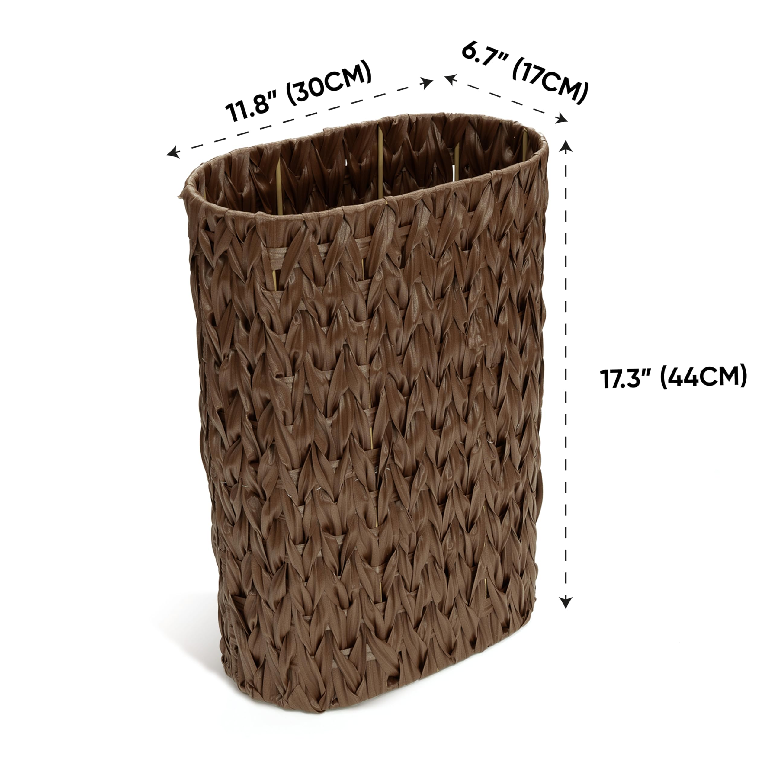 Stylish Wicker Umbrella Stand - 6.7x17.3 Inch Tall Narrow Umbrella Storage Bin for Entryway, Indoor Faux Rattan Cane Holder Basket (Brown) - Perfect for Home, Office & Restaurant Organization