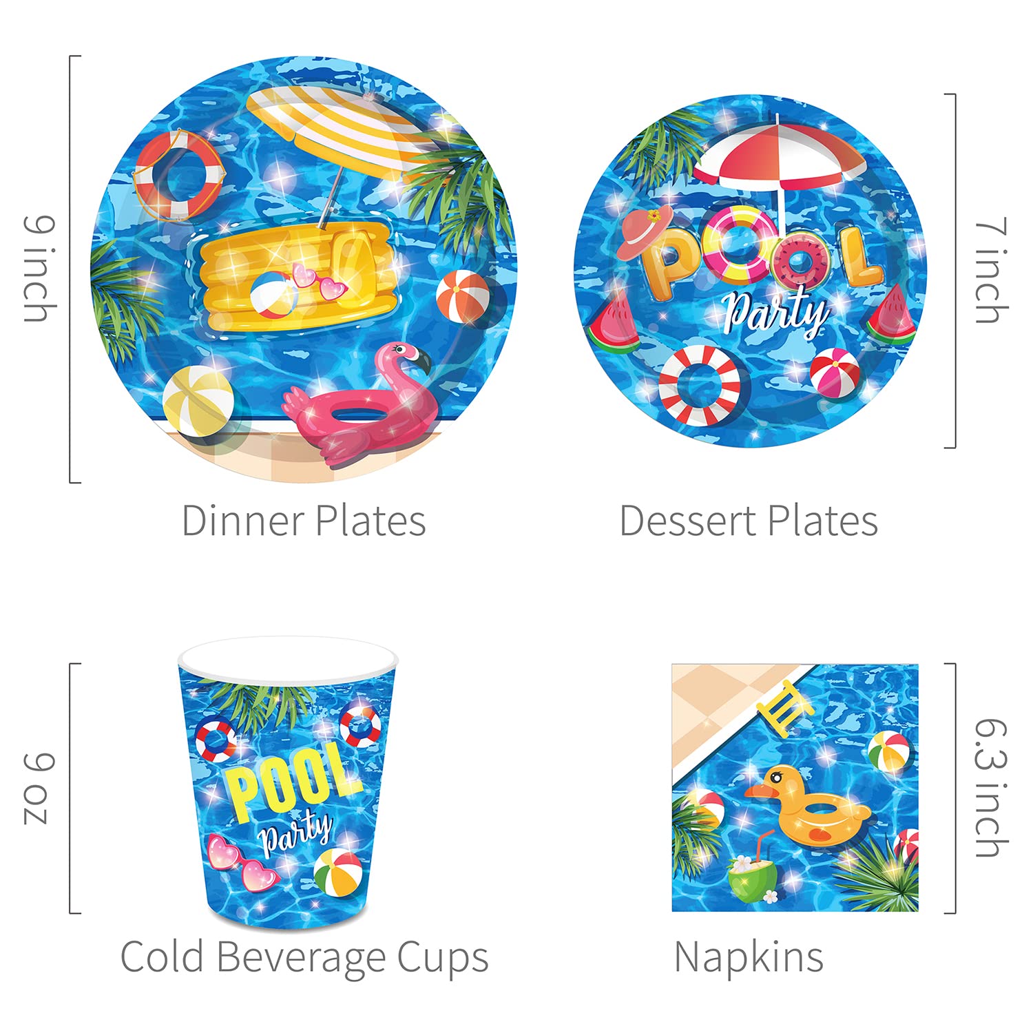 45PCS Summer Pool Party Supplies Kit - Disposable Tableware Set for 8 Guests Includes Tablecloth, Plates, Cups & Napkins - Beach Theme Party Decorations for Kids Birthday, BBQ, Picnic & Outdoor Events