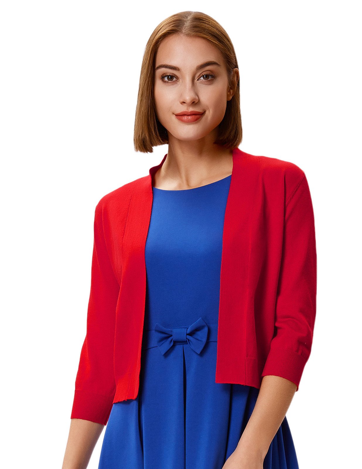GRACE KARIN Women's 3/4 Sleeve Cropped Cardigan Sweater - Lightweight Knit Open Front Shrug Bolero Jacket for Casual Outfits, Office Wear & Spring Layering