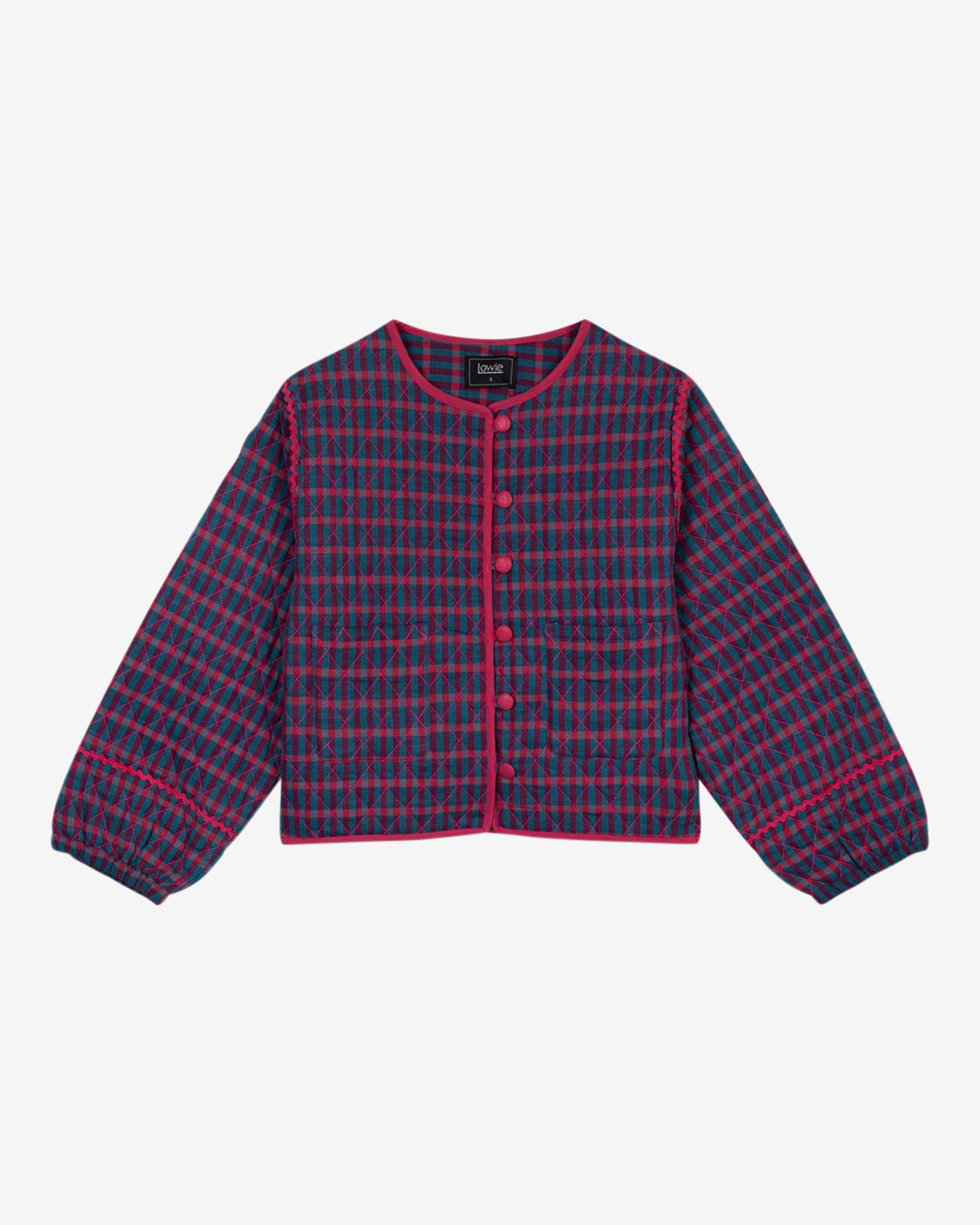 Lowie Teal and Red Check Quilted Jacket for Women - Stylish Winter Coat with Warm Quilted Design - Perfect for Outdoor Activities, Casual Wear & Cold Weather Fashion