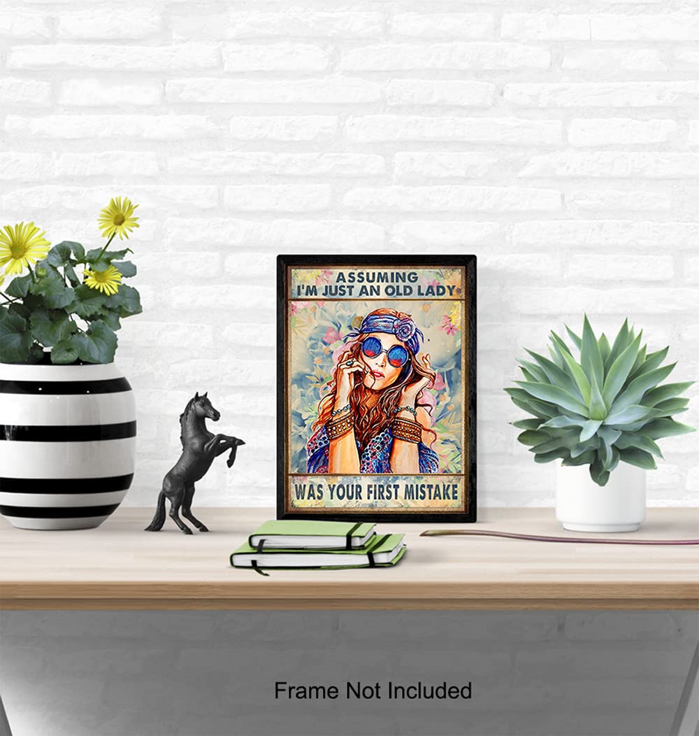Boho Wall Art for Grandma - Hippie Room Decor & Funny Birthday Gift - Psychedelic Poster for Women