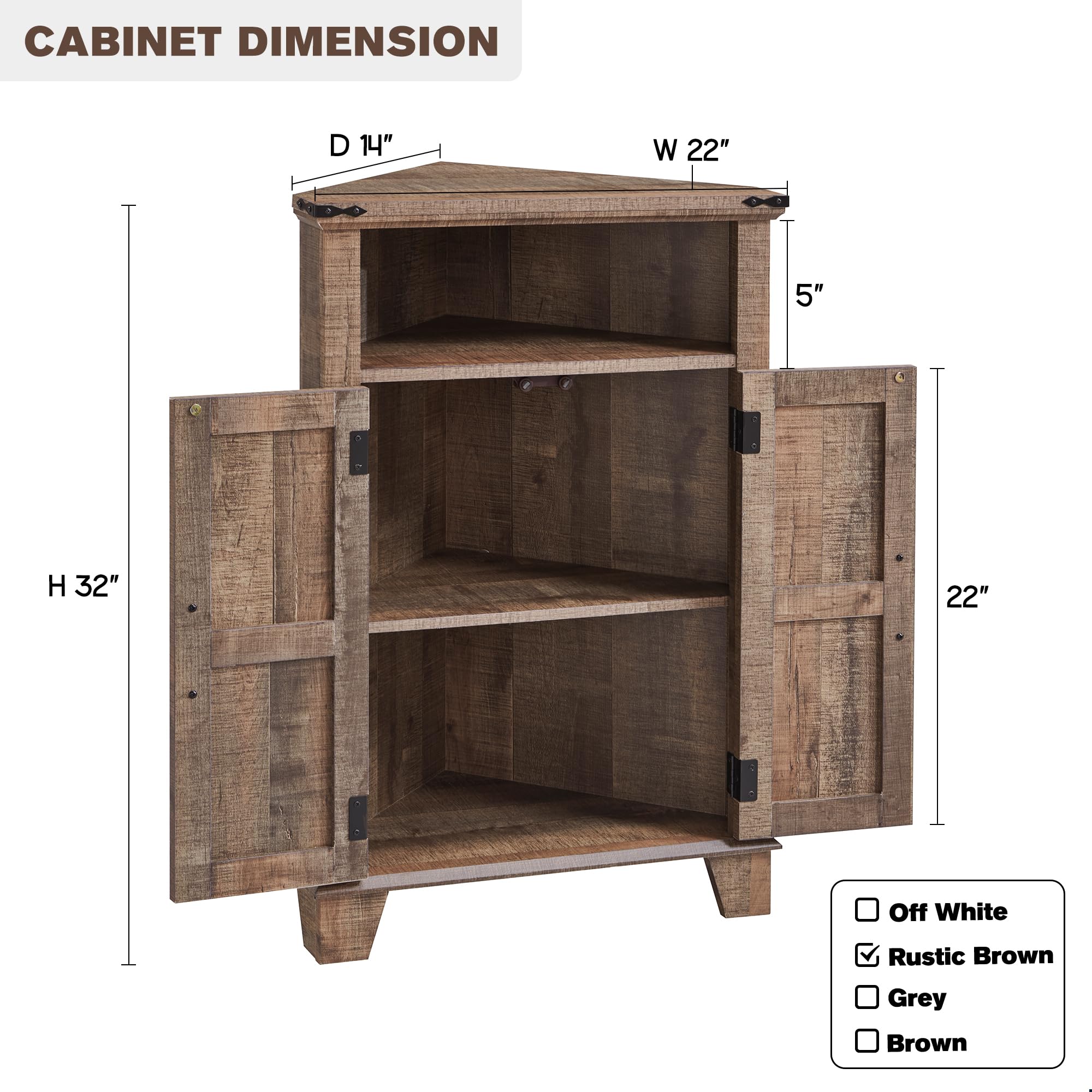 Farmhouse Corner Bathroom Cabinet with Barn Door & Adjustable Shelf - Rustic Brown Storage Cabinet for Bathroom, Kitchen, Living Room | Space-Saving Organizer for Small Bathrooms & Cozy Farmhouse Decor