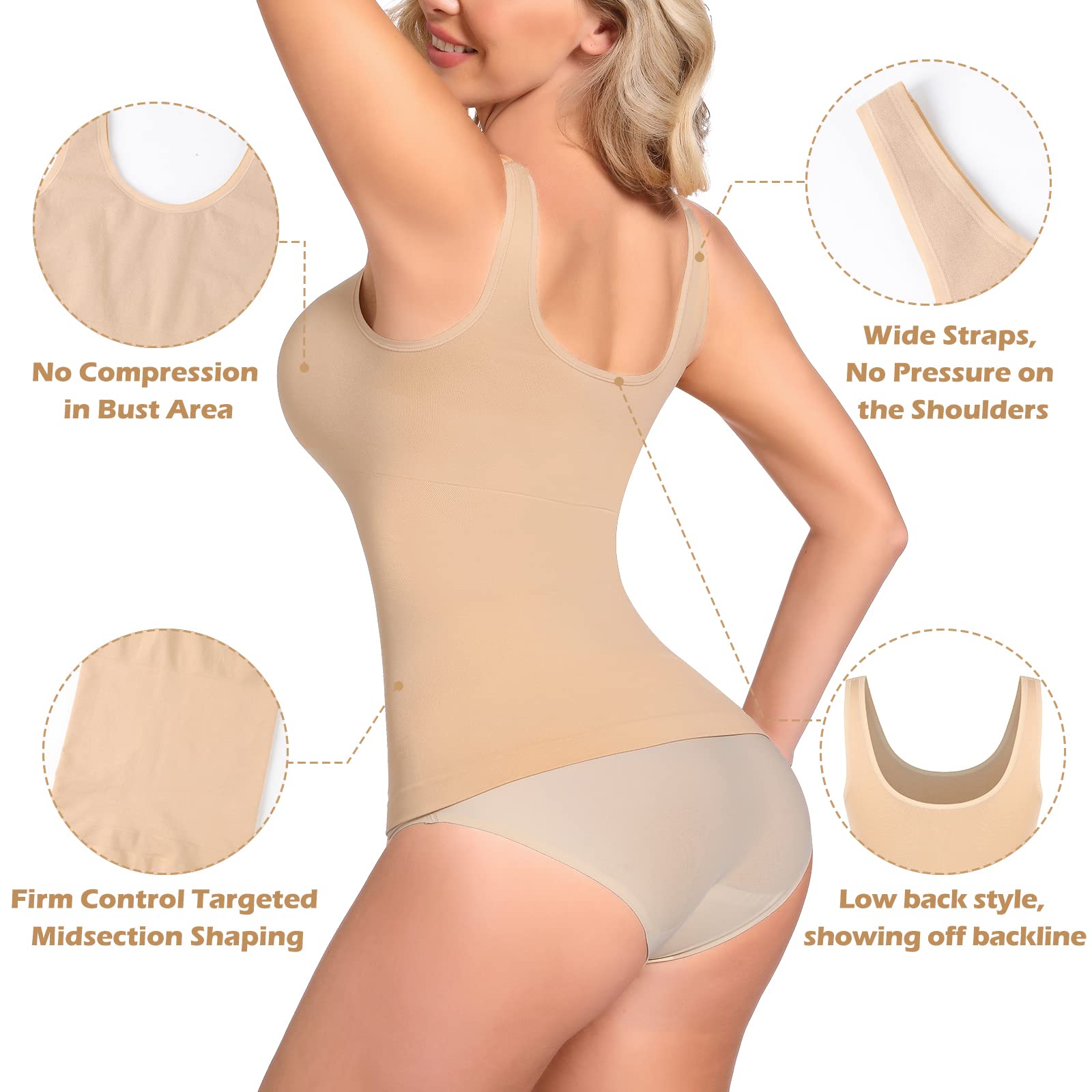 JOYSHAPER Women's Tummy Control Shapewear Cami - Seamless Slimming Tank Top with Compression for Body Shaping | Perfect for Work, Evening Out & Everyday Wear