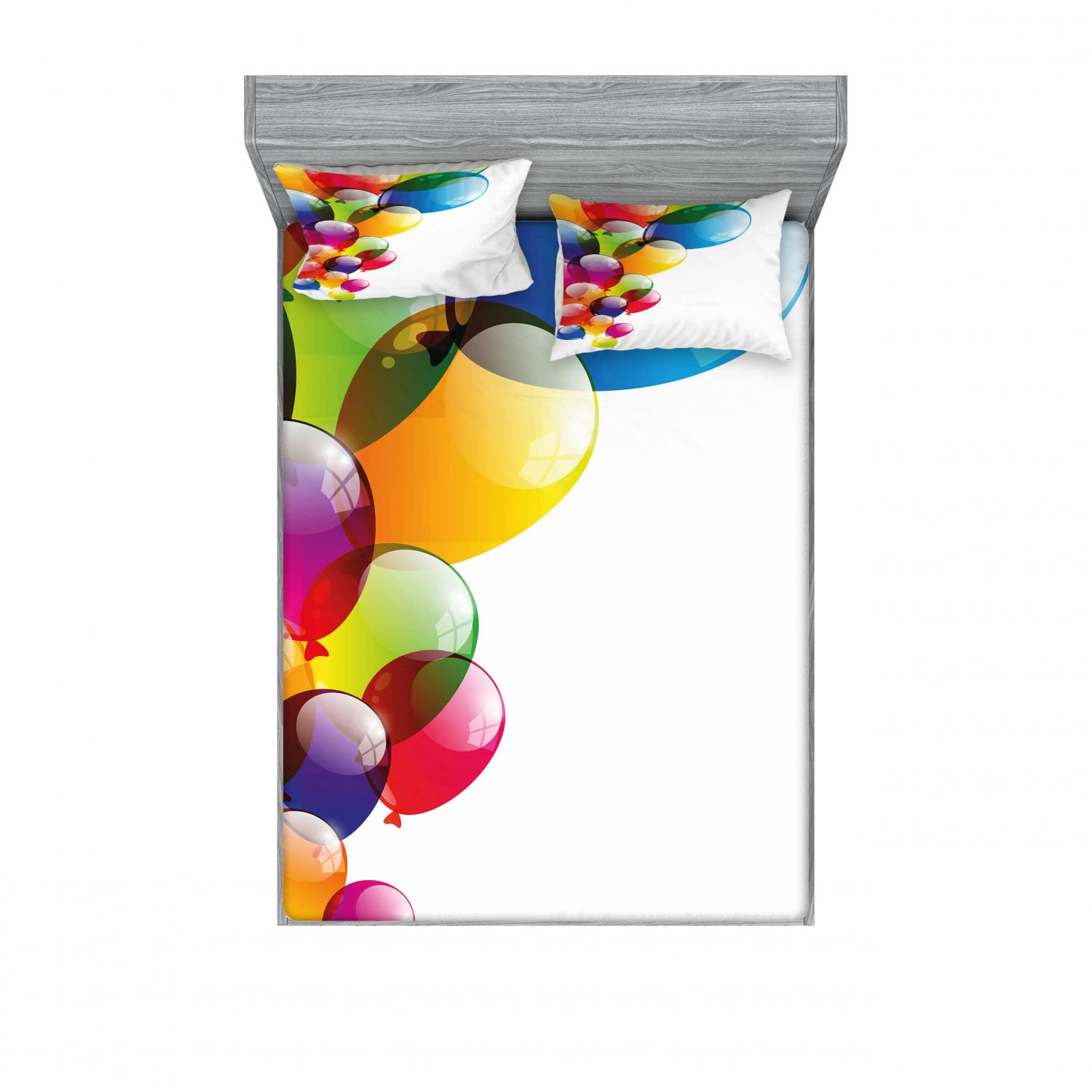 Ambesonne 2-Piece Queen Size Fitted Sheet Set with 4 Pillow Shams - Vibrant Balloon Pattern Bedding Collection | Colorful Home Decor for Guest Rooms, Kids Bedrooms & Dorm Essentials
