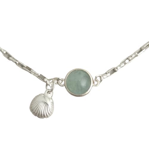 Handmade Sterling Silver Aquamarine Gemstone & Shell Pendant Anklet Bracelet for Women | Elegant Summer Beach Jewelry Gift for Her | Perfect for Vacations, Weddings & Boho Fashion