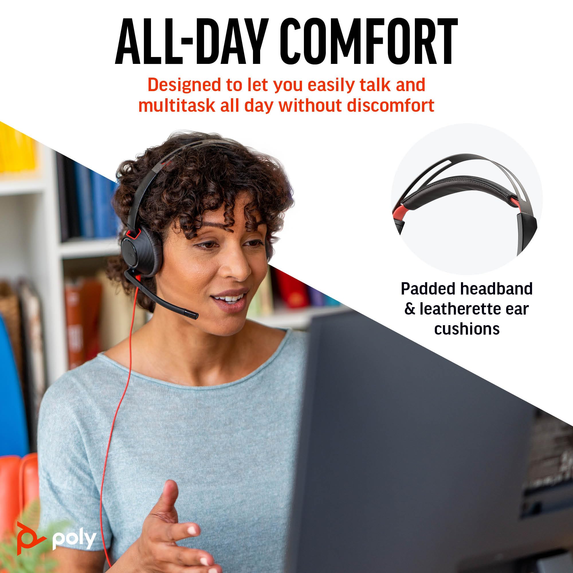 Poly Blackwire 5220 Wired Headset with Noise-Canceling Mic for PC, Mac & Mobile | USB-C/USB-A/3.5mm | Compatible with Teams, Zoom & VoIP Calls | Ergonomic Office Headphones for Remote Work & Online Meetings (Amazon Exclusive)