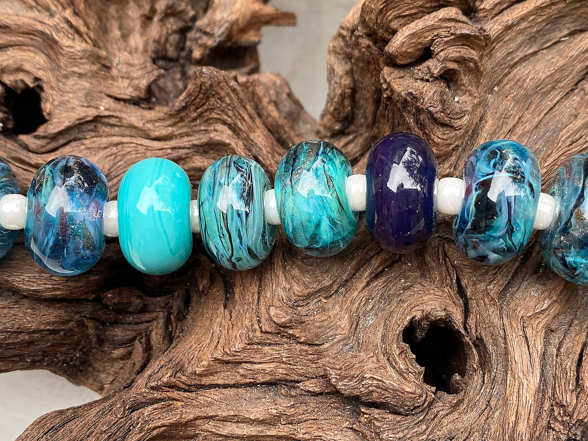 Turquoise Blue Shimmer Lampwork Glass Beads Set for Jewelry Making - DIY Bracelets, Necklaces, Earrings - SRA Certified Artisan Crafted Beads (50pcs) - Perfect for Boho, Beach & Summer Fashion Accessories