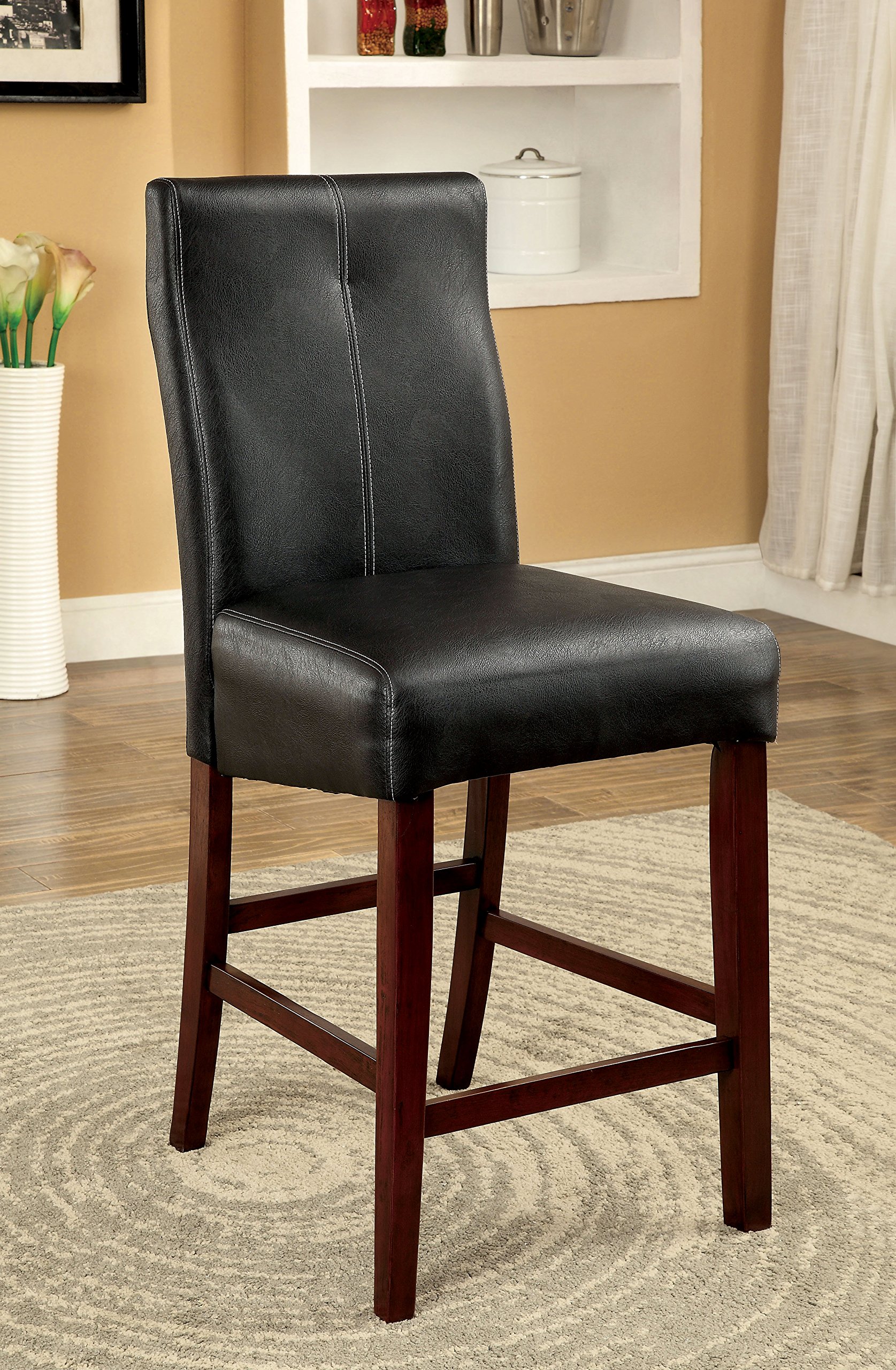 Furniture of America Kona Pub Chair - Black Bar Stool for Kitchen Island, Counter Height Dining & Home Bar - Comfortable & Durable Pub Height Chair