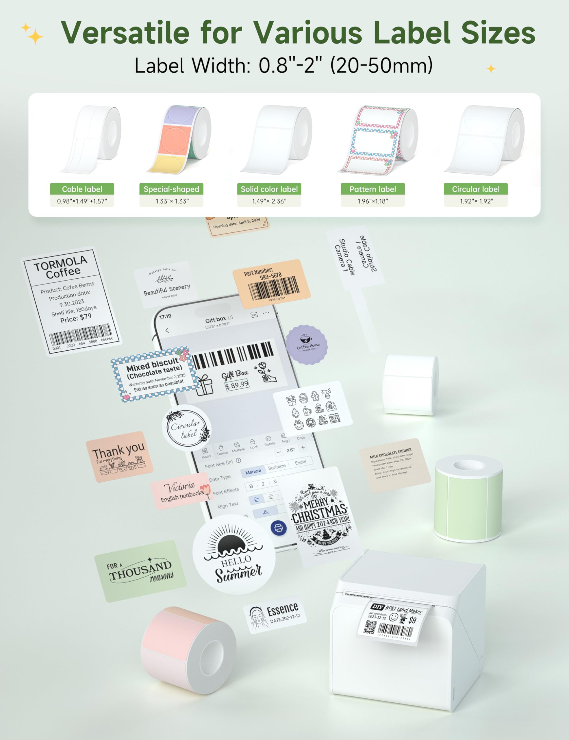 HPRT T260LR 2-Inch Bluetooth Label Maker with Tape - Portable Sticker Printer for Small Business, Office, School & Home Organization | Perfect for Storage Bins, File Folders & Kitchen Pantry Labeling