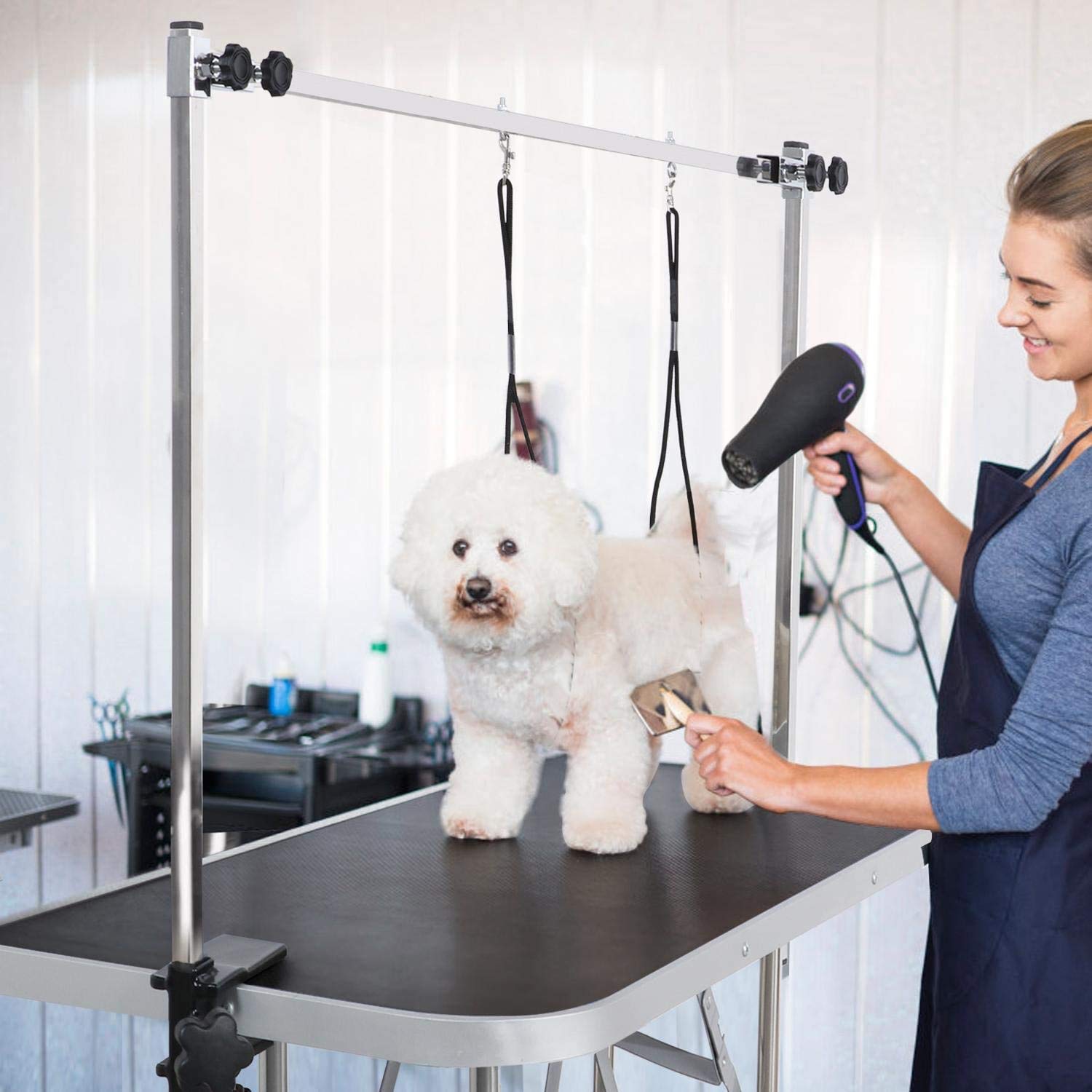 **Heavy Duty Adjustable Pet Grooming Table with Arm, Noose & Mesh Tray – 36