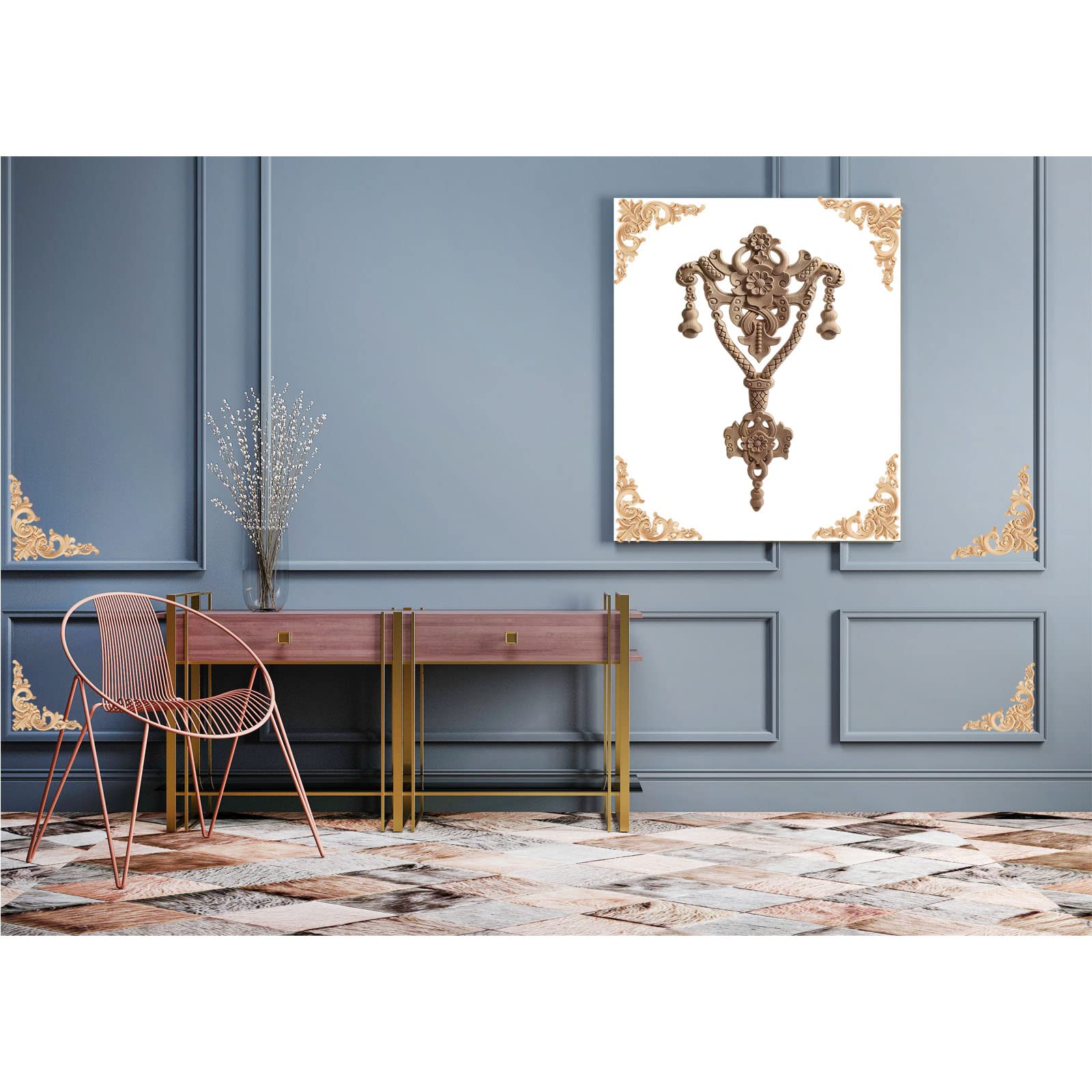 5PCS Unfinished Wood Appliques - Hand-Carved Decorative Onlays for Furniture, Cabinets, Doors & Wardrobes - Elegant Wood Carving Decor for Home Improvement & DIY Projects