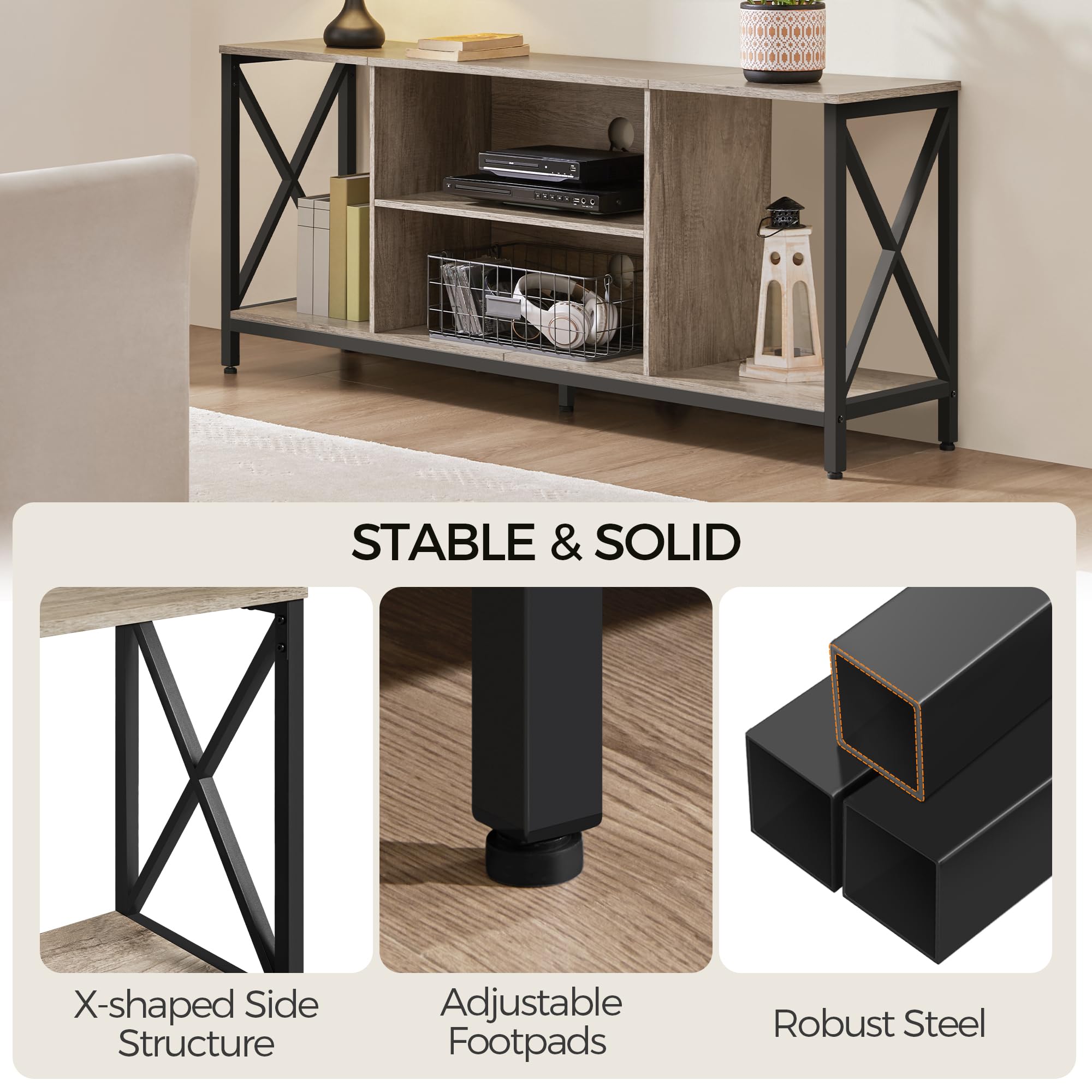 Yaheetech 65 Inch TV Stand with Storage Shelves - Modern Wood Entertainment Center for 55-65 Inch TVs, Gray - Perfect for Living Room, Bedroom & Home Theater Setup