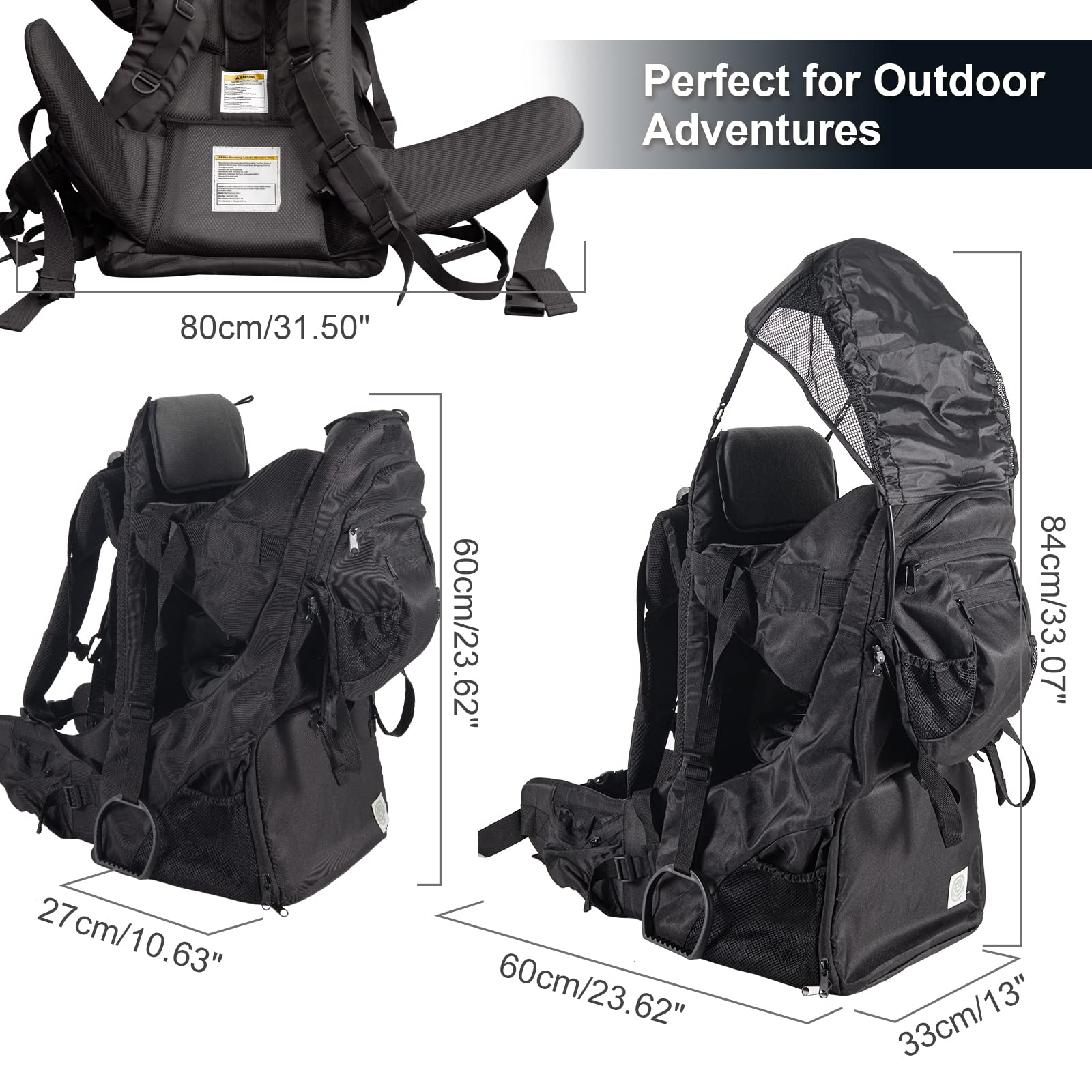 Baby Backpack Carrier for Hiking & Camping - Adjustable Padded Toddler Carrier with Rain Cover, Sun Shade & Large Storage Pockets | Safe Child Carrier for Outdoor Adventures, Travel & Daily Use