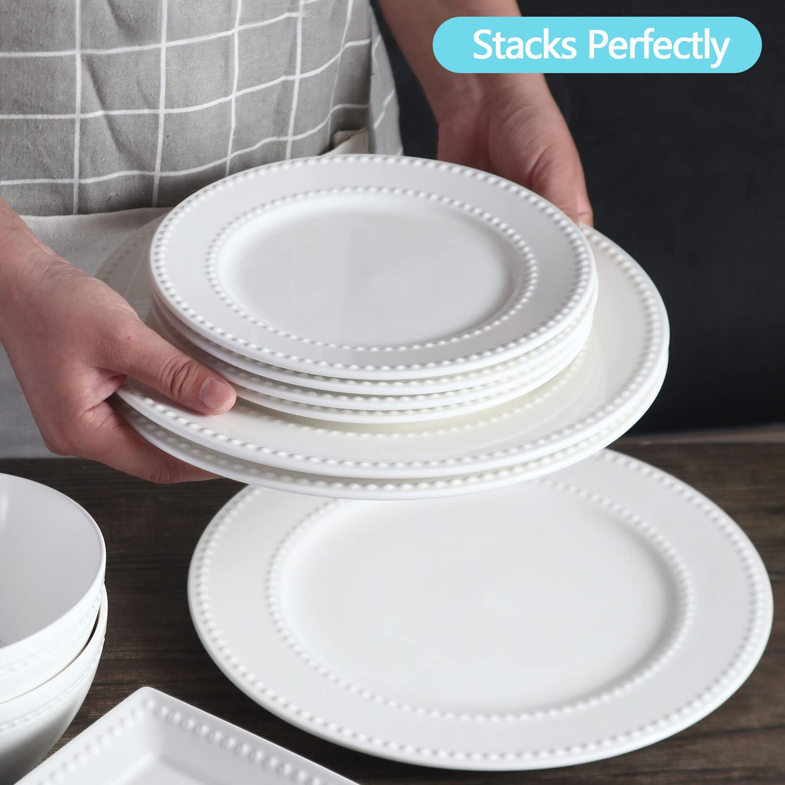 4-Pack 8 Inch White Ceramic Embossed Salad Plates - Scratch & Chip Resistant Appetizer Dessert Plates - Oven, Microwave & Dishwasher Safe Small Dinner Plates for Restaurants, Kitchens & Home Entertaining