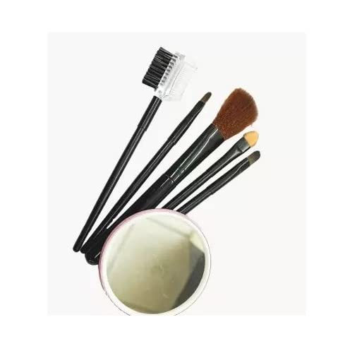 Sunaina 5-Piece Black Makeup Brush Set with Mirror - Foundation, Concealer, Highlighter & Eyeliner Brushes for Professional Face Makeup | Perfect for Home, Travel & Salon Use