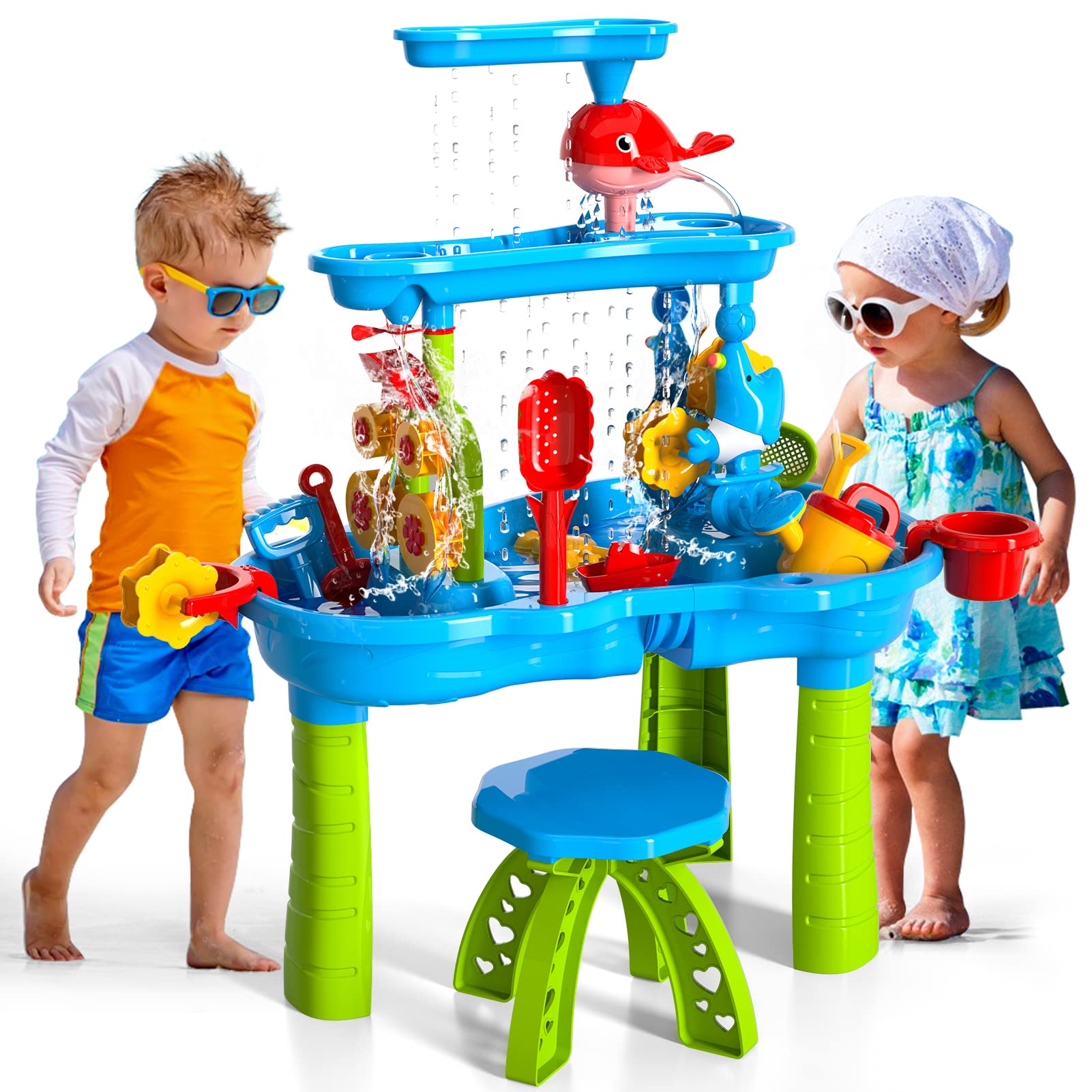 Bennol 3-Tier Sand and Water Play Table for Toddlers - Outdoor Kids Activity Table with Beach Toys for Backyard, Ages 3-5 | Perfect for Summer Play, Sensory Development & Outdoor Fun