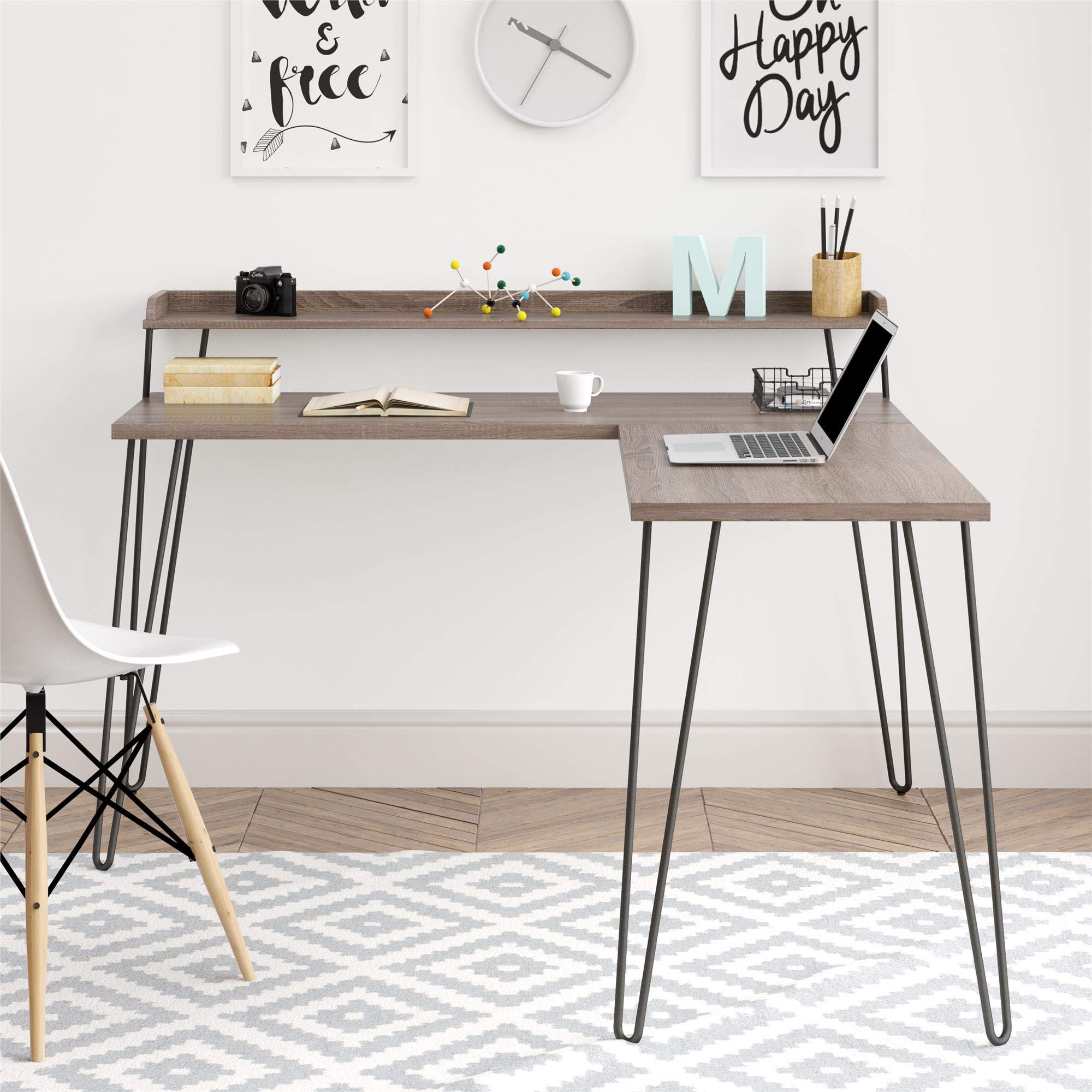 Ameriwood Home Haven L-Shaped Desk with Riser - Distressed Gray Oak Finish, Home Office Computer Desk for Work & Study, Perfect for Small Spaces & Remote Work