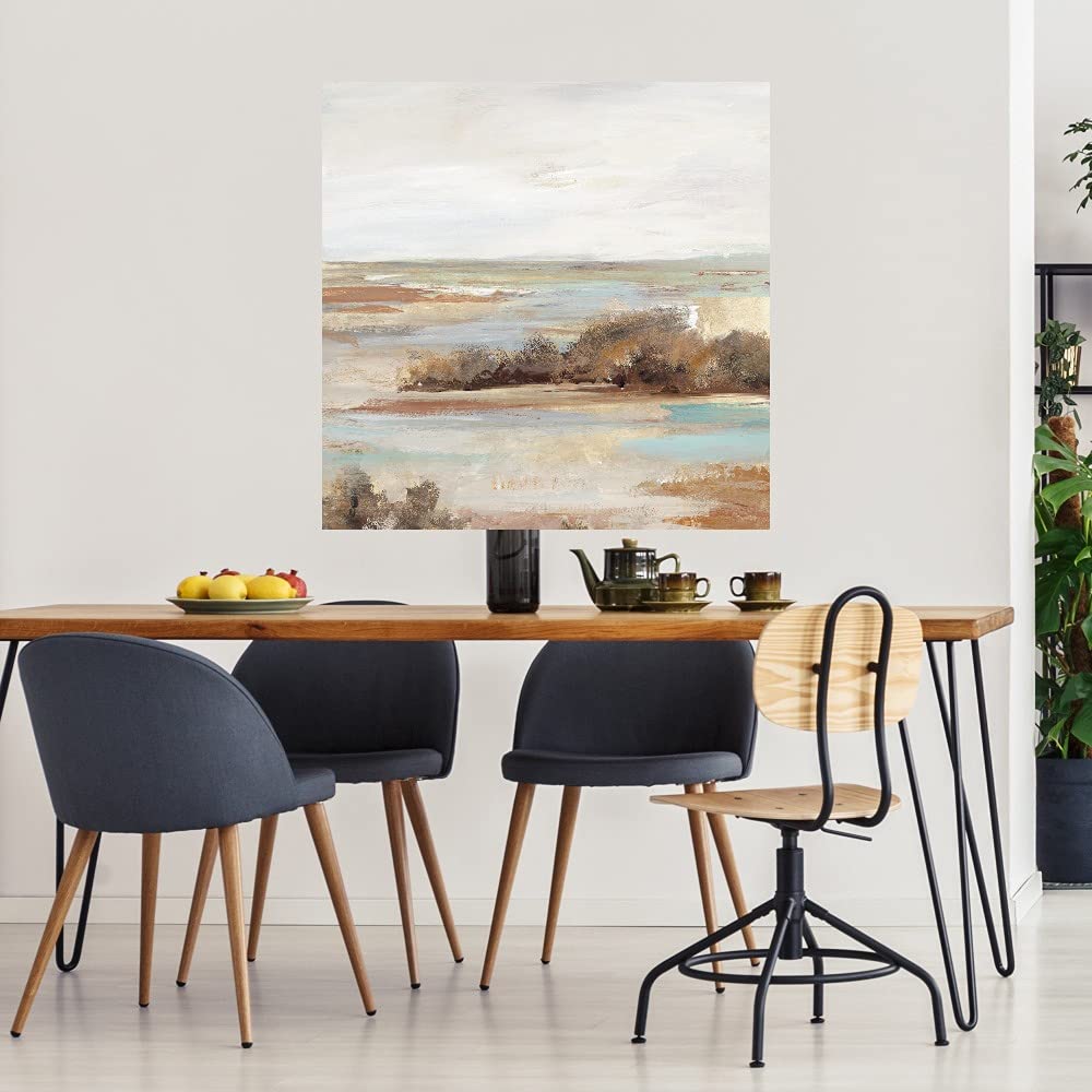 Watery Valley II Fine Art Canvas Print - Abstract Landscape Wall Decor by Artist Lera - 22x22 Inch Ready-to-Hang Painting for Living Room, Bedroom, Office - Perfect for Modern Home & Office Decor