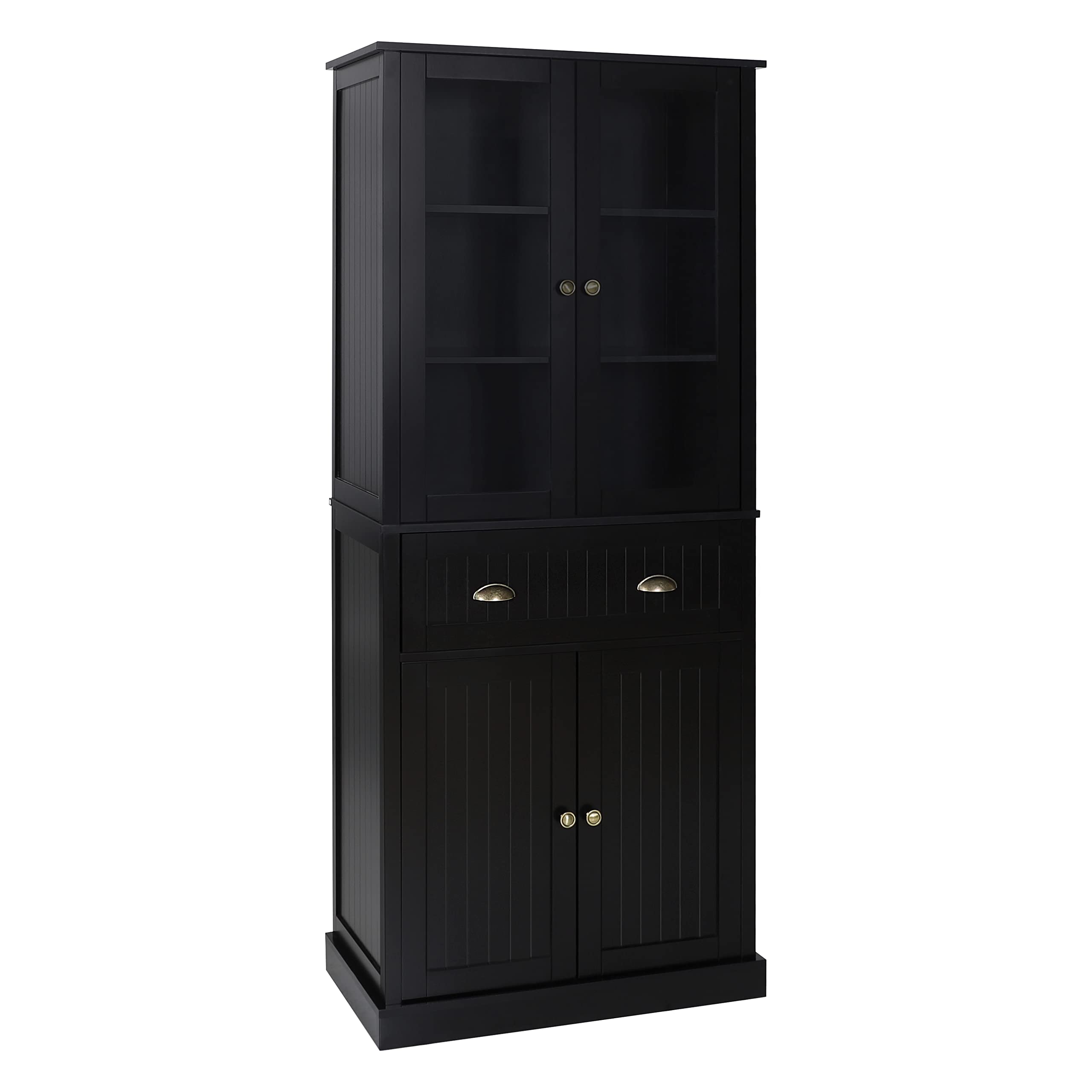 VEIKOUS 72 Inch Freestanding Kitchen Pantry Cabinet with Glass Doors, Shelves & Large Drawer - Traditional Black Storage Cupboard for Dining Room, Kitchen Organization & Home Decor