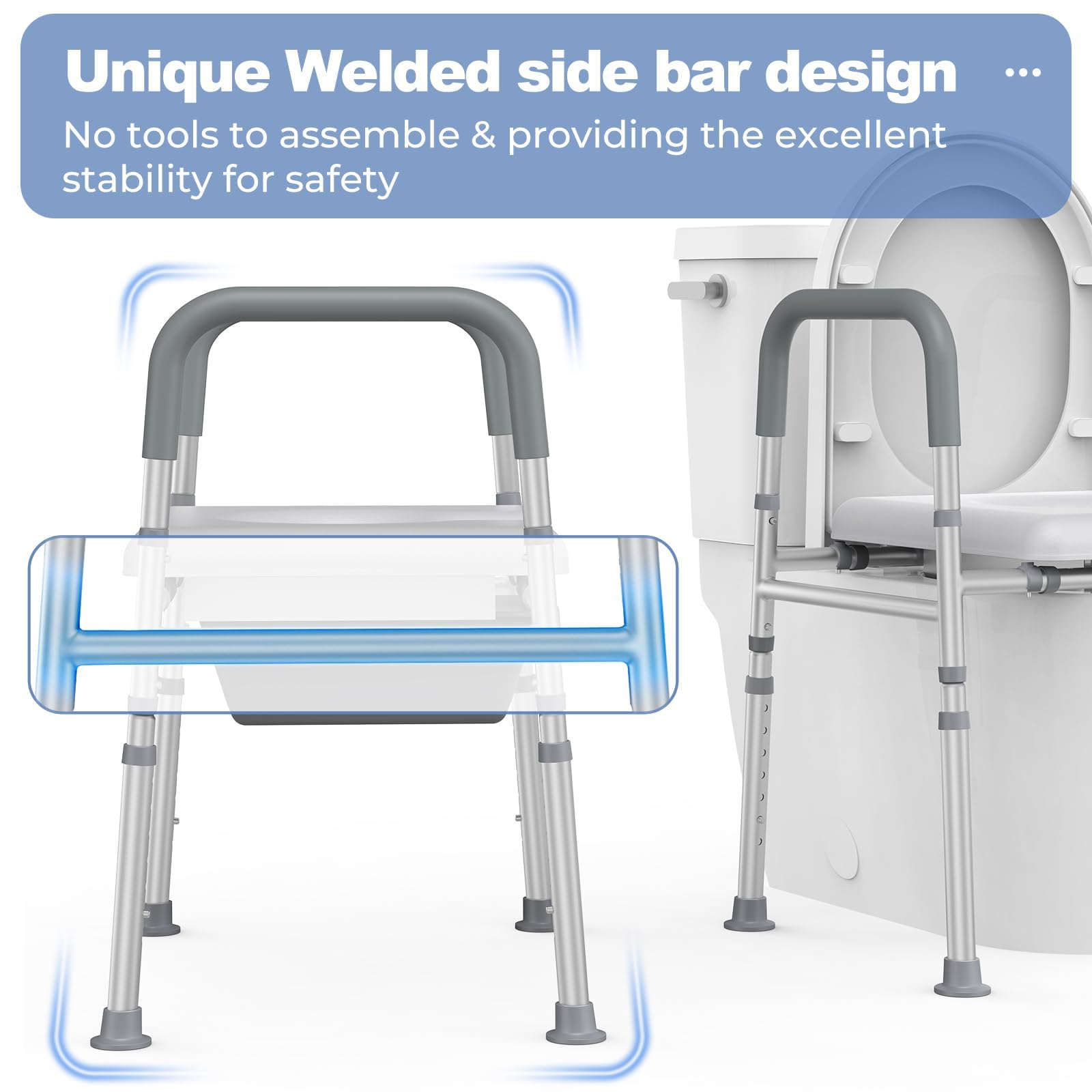Raised Toilet Seat with Handles - Heavy Duty 400lb Capacity, Soft Cushioned Elongated Commode Seat for Elderly, Seniors & Pregnant Women - Ideal for Bathroom Safety & Mobility Assistance