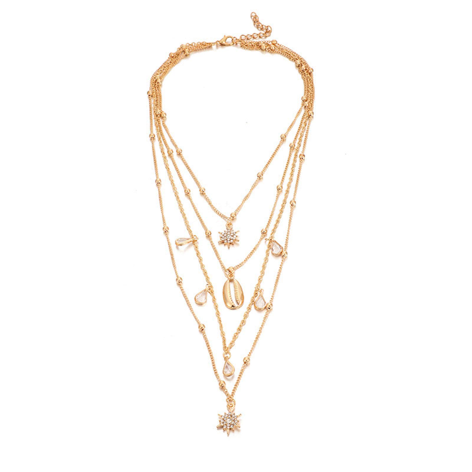 KGJQ Bohemian Adjustable Multilayer Beaded Moon Pendant Necklace - Dainty Clavicle Choker Chain Jewelry for Women & Girls | Perfect for Casual Wear, Date Nights & Festival Outfits