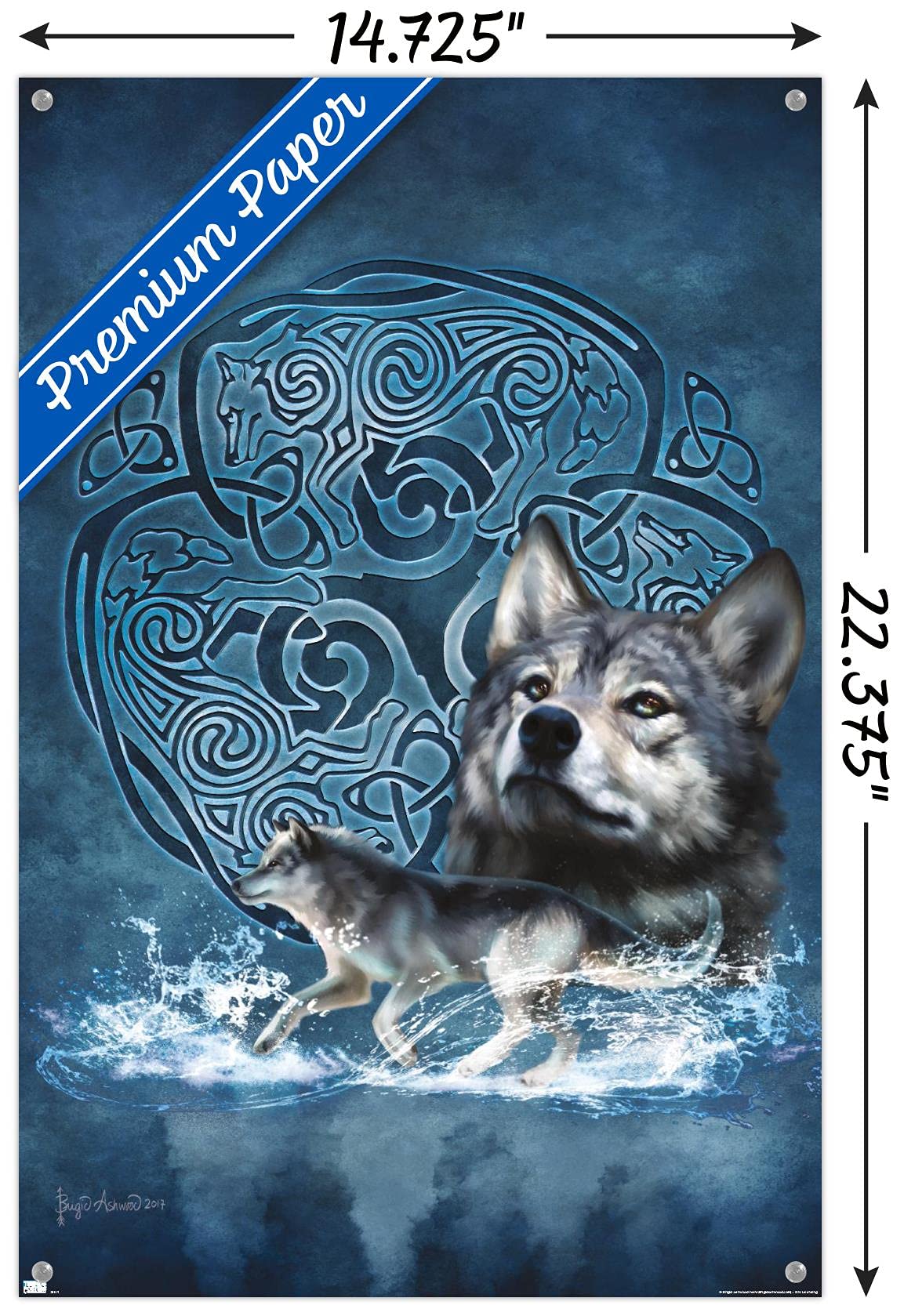 Celtic Wolf Wall Art Poster - Premium Quality Print with Push Pins for Home & Office Decor | Perfect for Living Room, Bedroom, or Gift Idea
