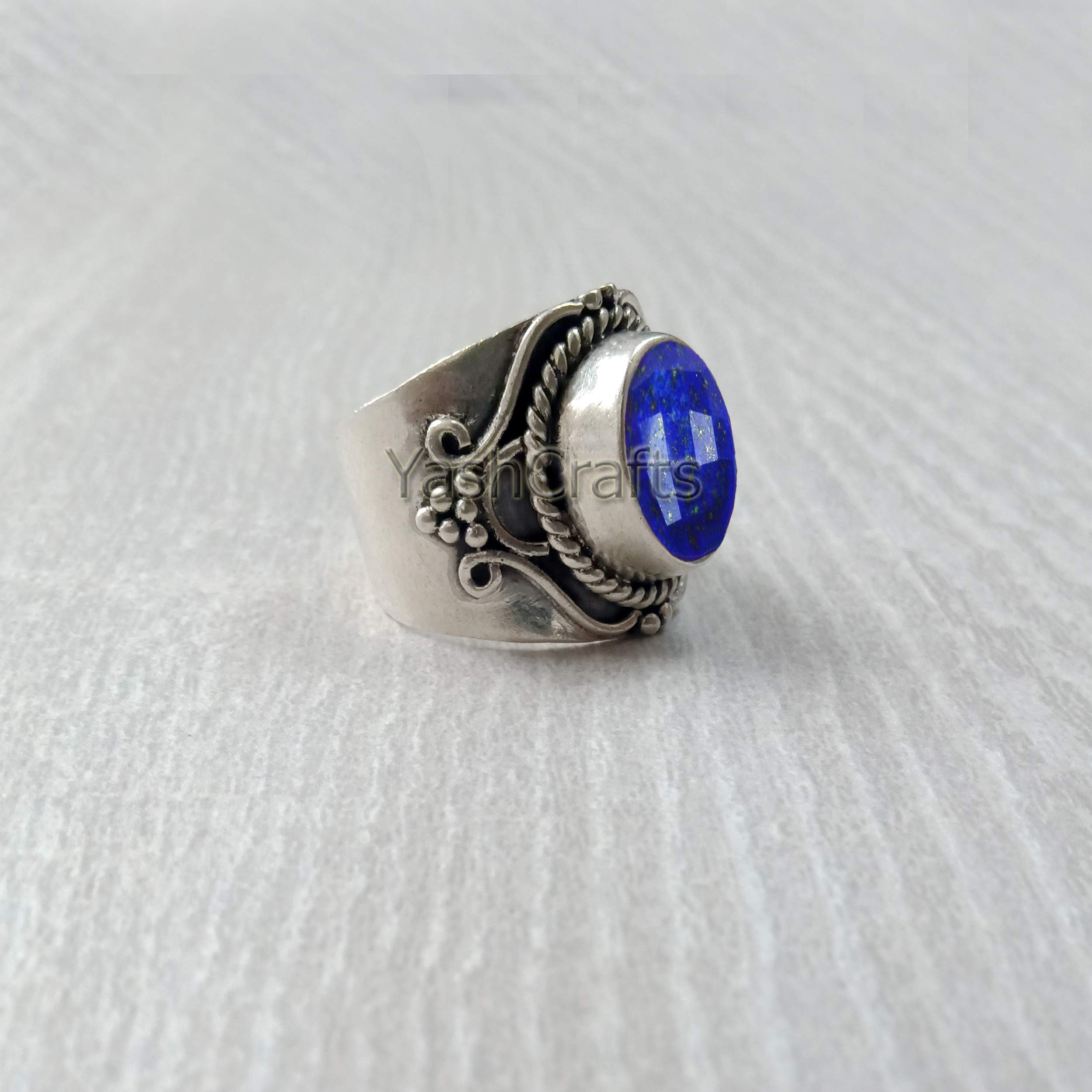 Natural Lapis Lazuli Gemstone Ring for Women - 925 Sterling Silver Oval Checker Cut Handmade Jewelry - Elegant Gift for Birthdays, Anniversaries & Spiritual Healing