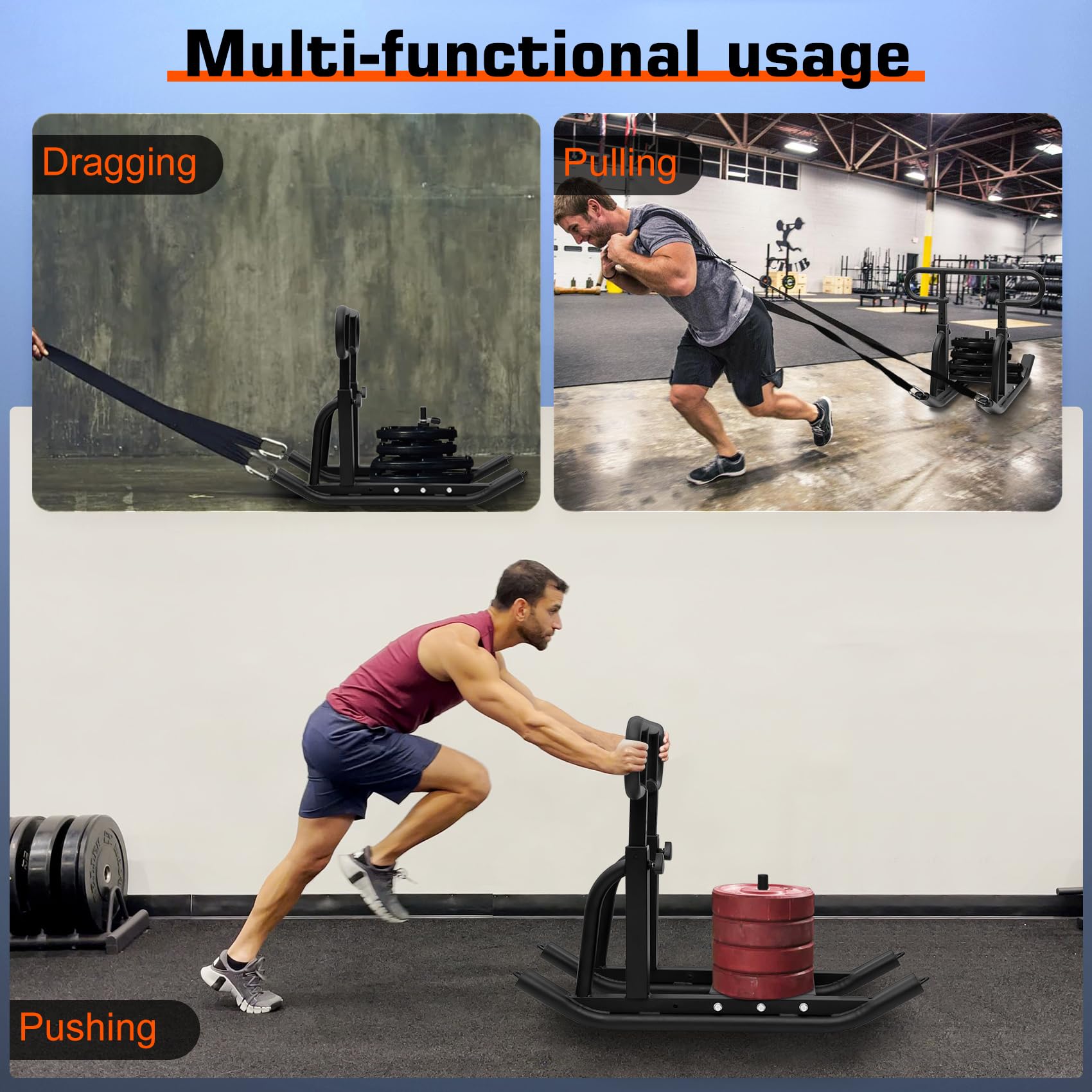 **Adjustable Height Weight Training Sled - Heavy Duty Fitness Sled for Strength & Muscle Building - Compatible with 1